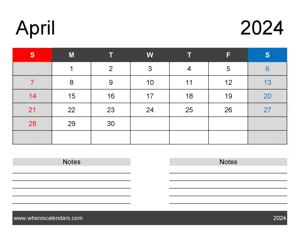 Printable April 2024 monthly Calendar Monthly Calendar