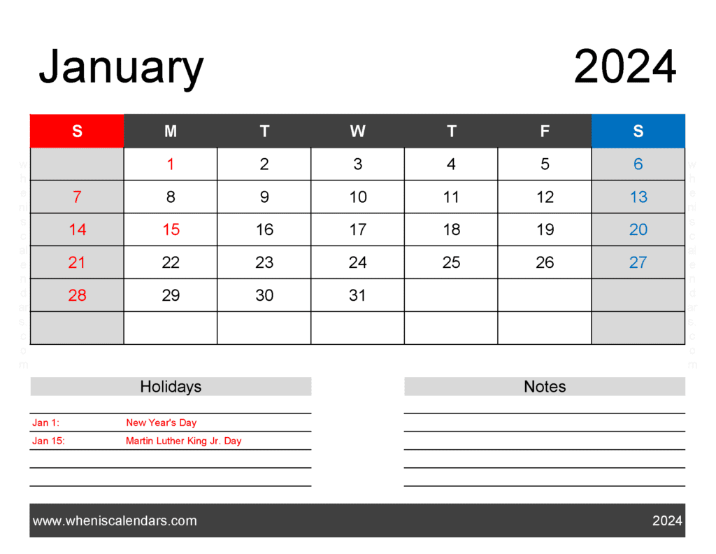 Blank Printable Calendar January 2024 Monthly Calendar