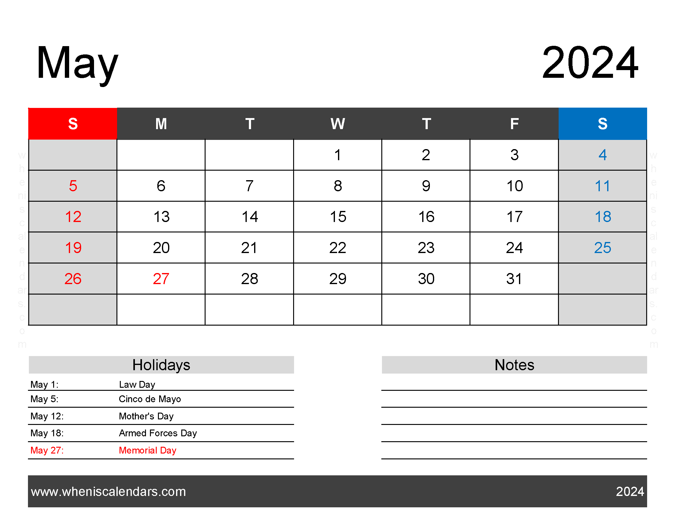 Blank Printable Calendar May 2024 Monthly Calendar