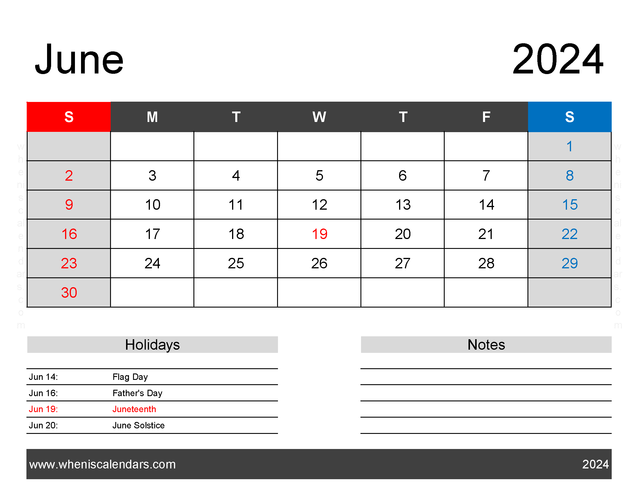 Blank Printable Calendar June 2024 Monthly Calendar