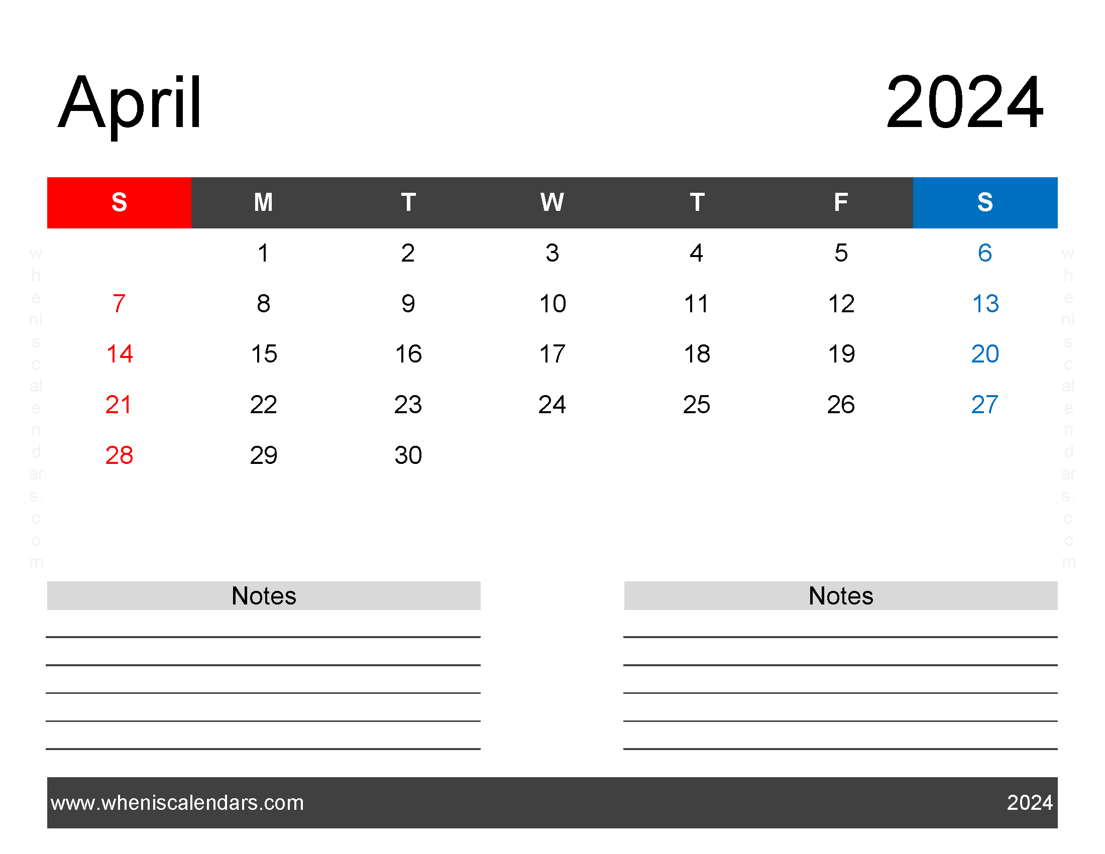 Printable monthly Calendar for April 2024 Monthly Calendar