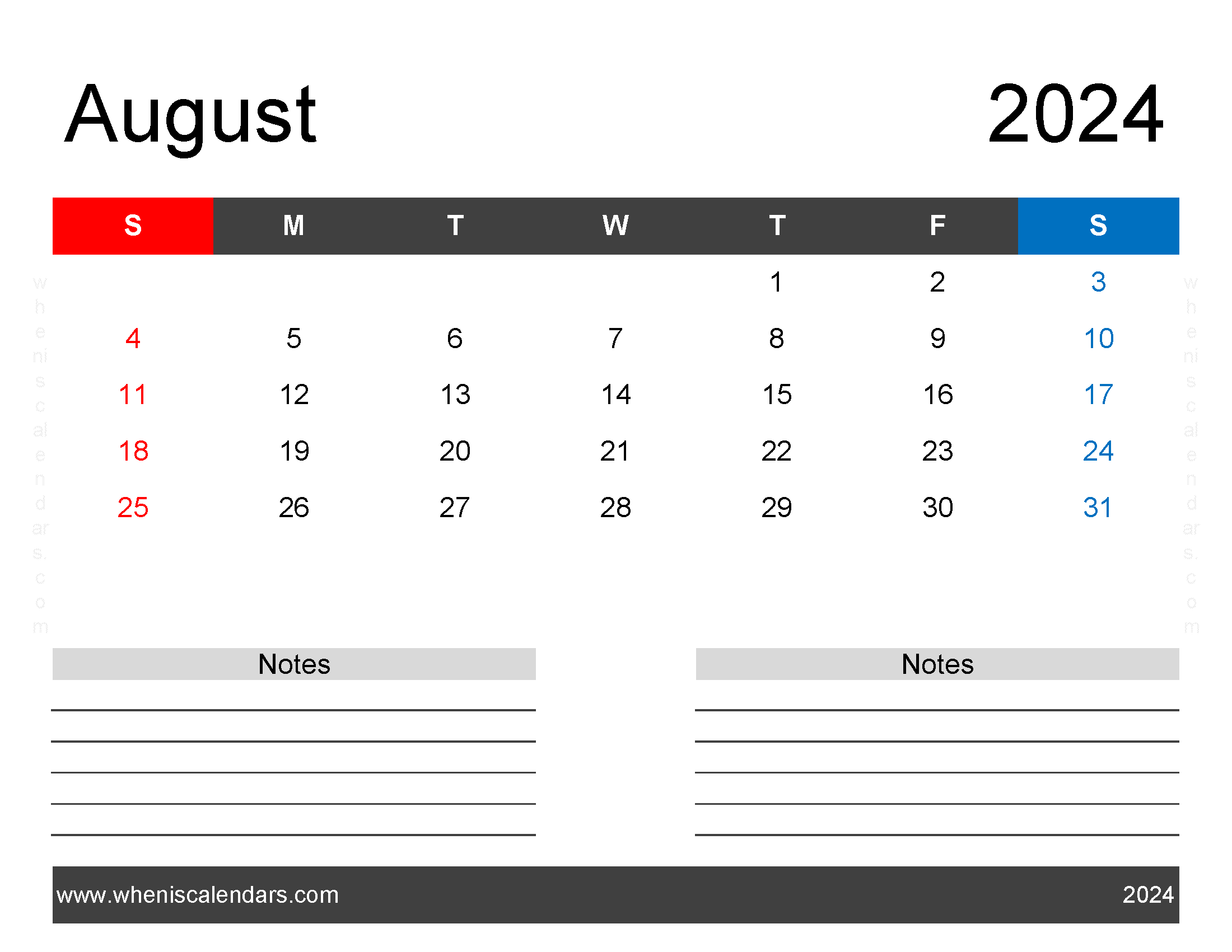 Printable monthly Calendar for August 2024 Monthly Calendar