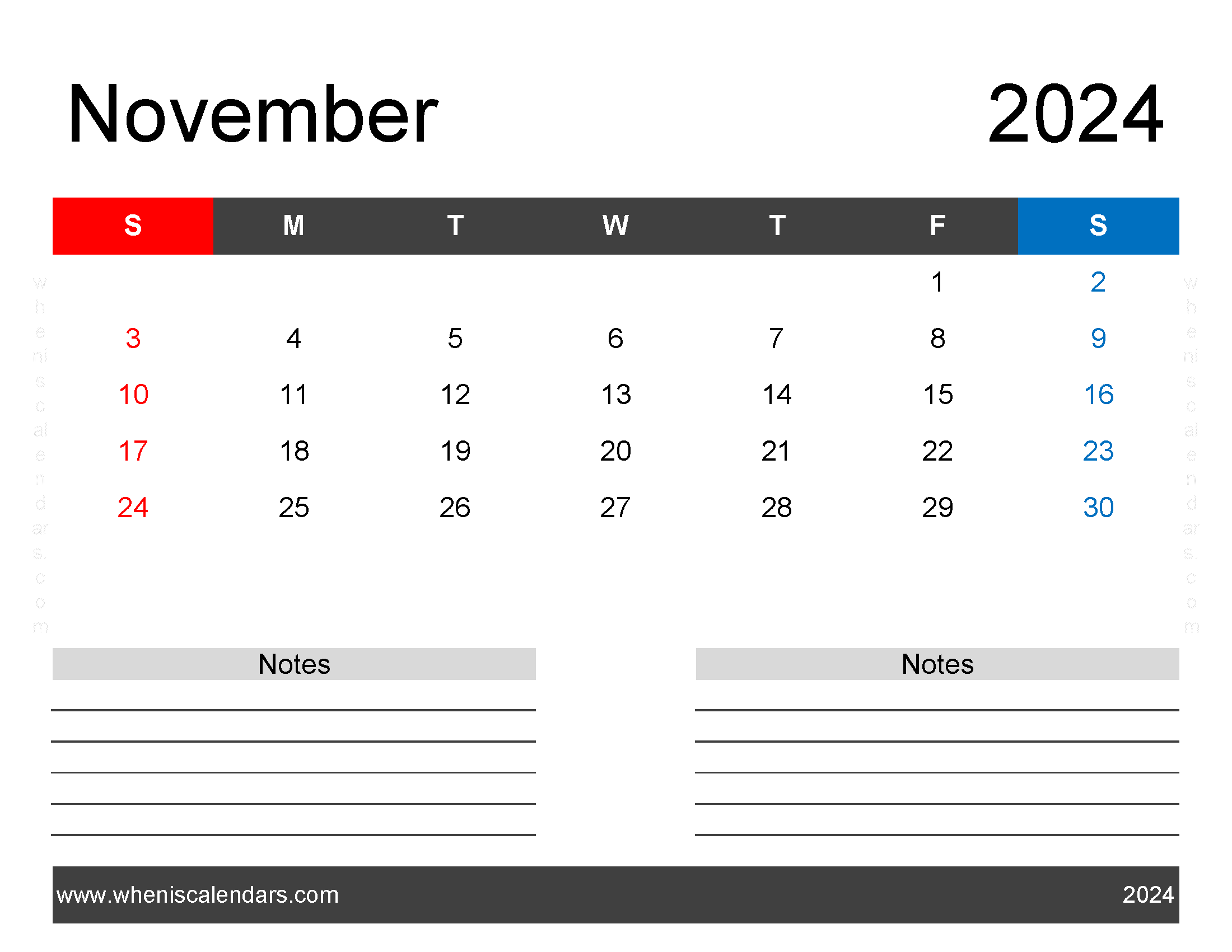 Printable monthly Calendar for November 2024 Monthly Calendar