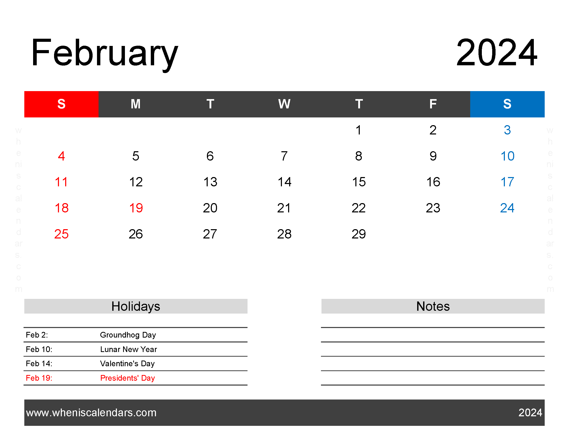February Calendar 2024 editable Monthly Calendar