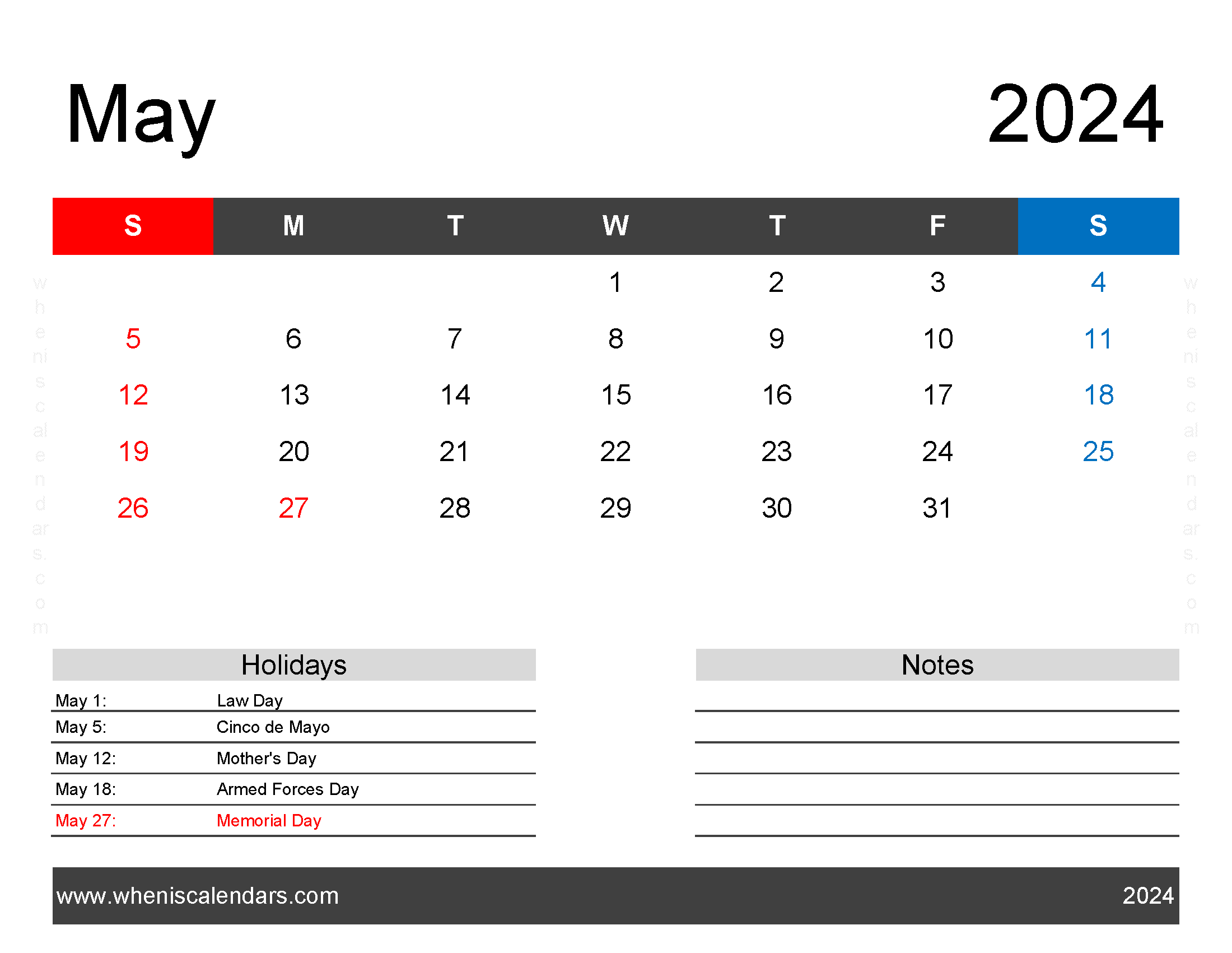 May Calendar 2024 editable Monthly Calendar
