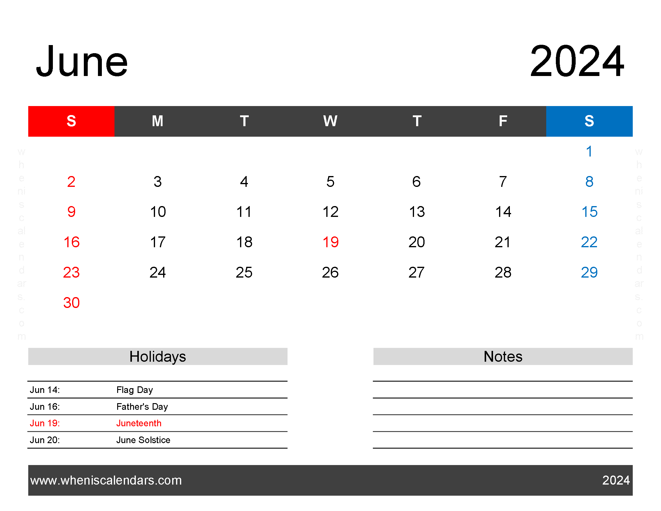 June Calendar 2024 editable Monthly Calendar