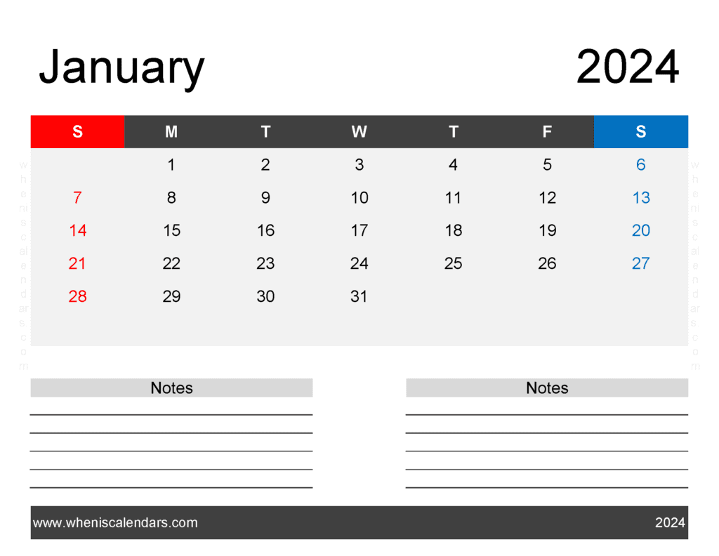 January 2024 Printable Free Calendar J14244