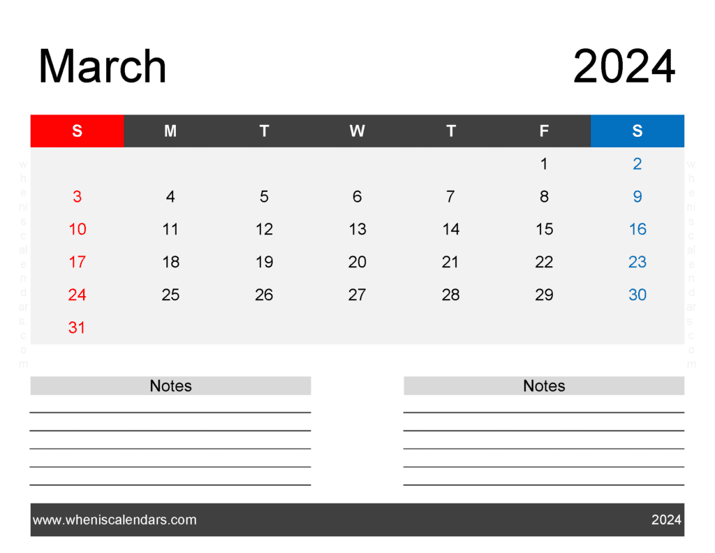 Download March 2024 Printable Free Calendar Letter Horizontal M34244
