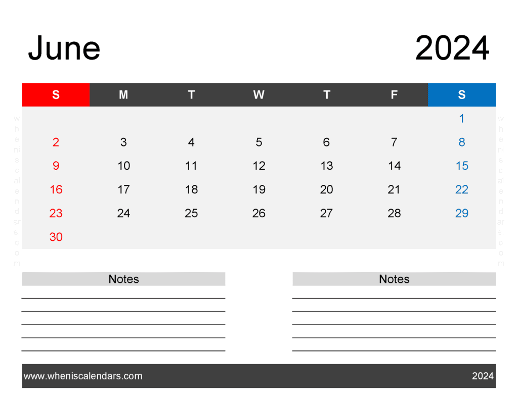 Download June 2024 Printable Free Calendar Letter Horizontal J64244
