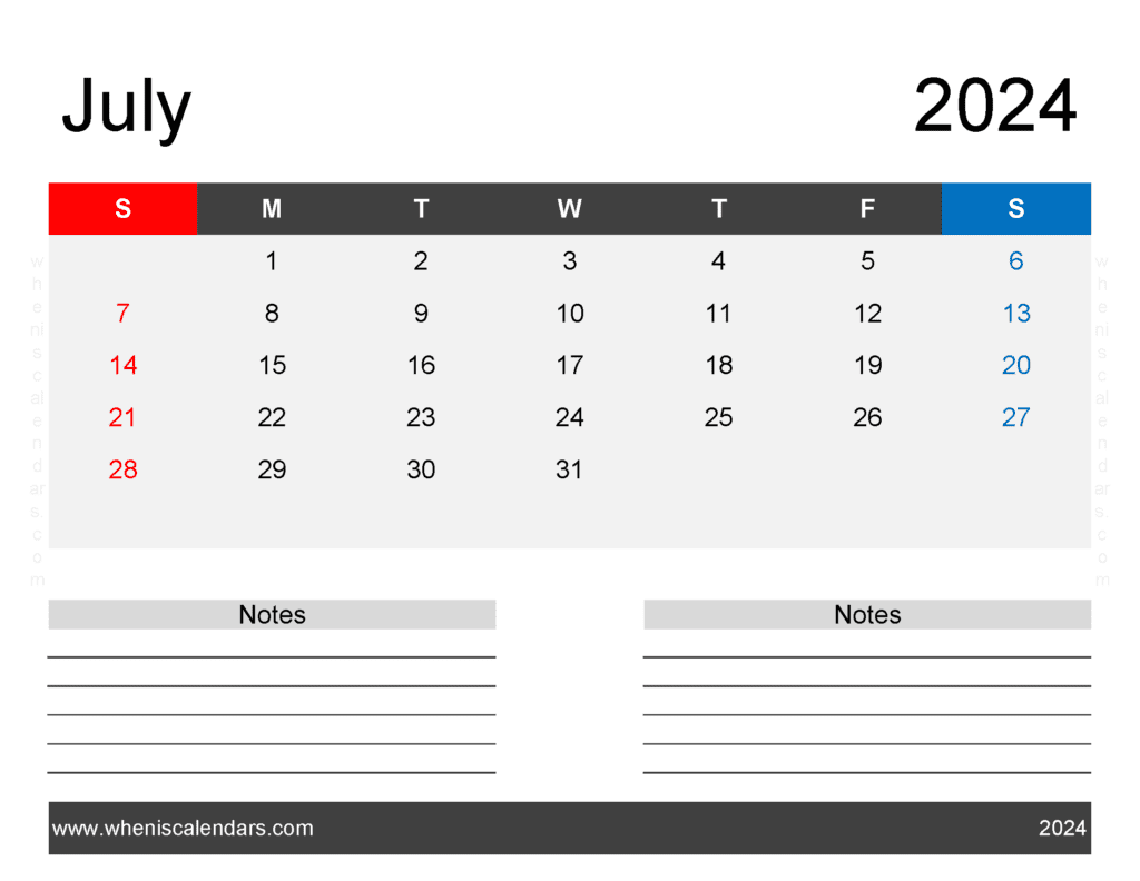 July 2024 Printable Free Calendar J74244