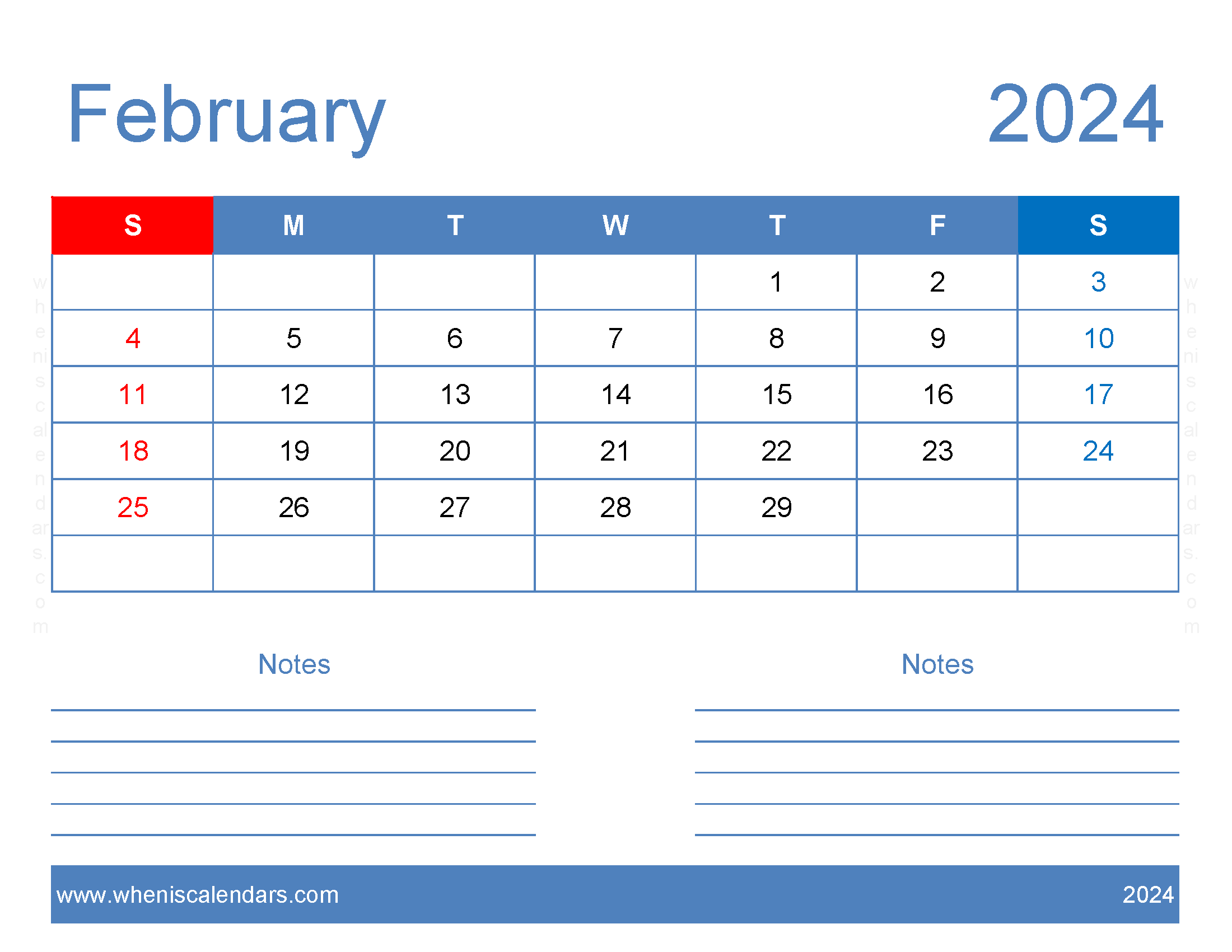 2024 February Blank Calendar Monthly Calendar
