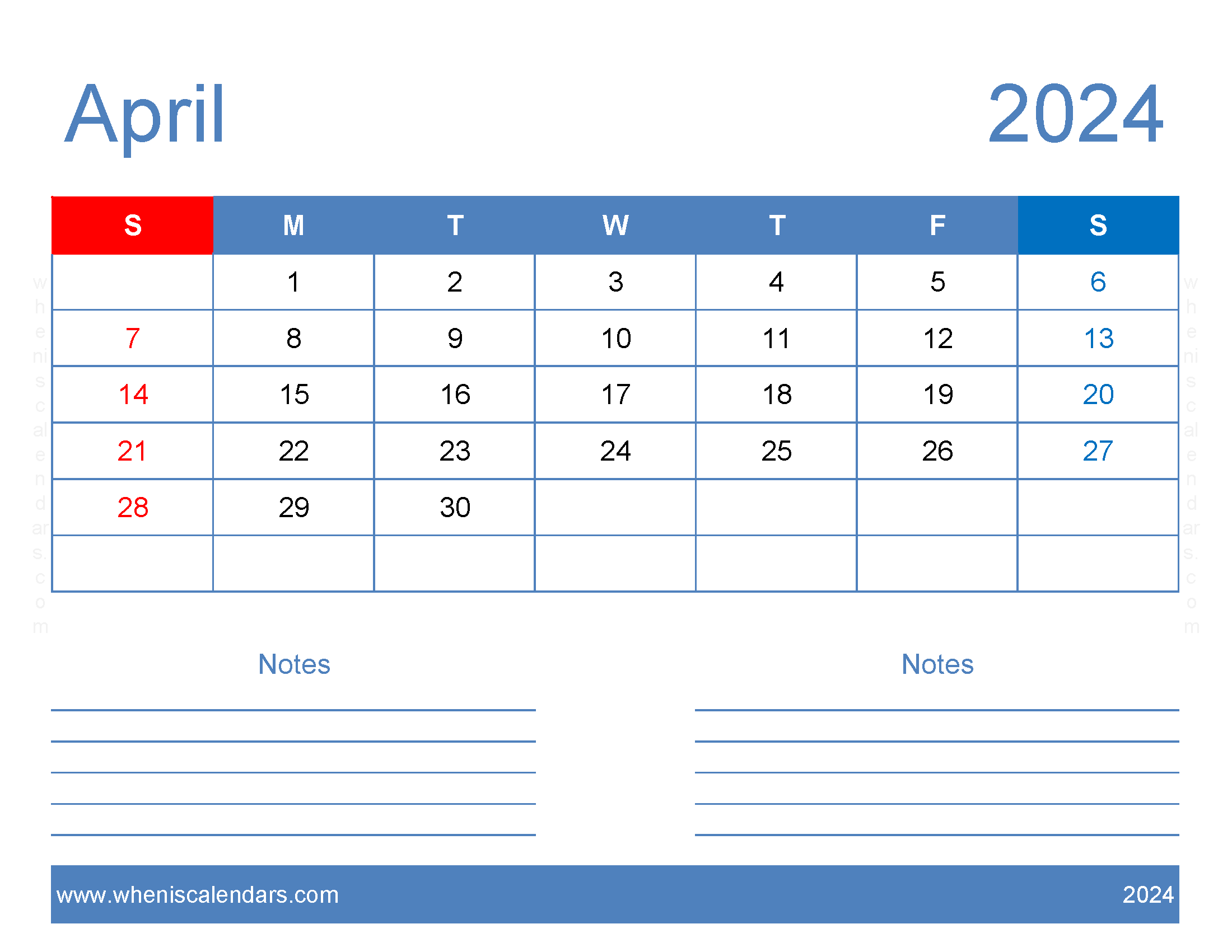2024 April Blank Calendar Monthly Calendar