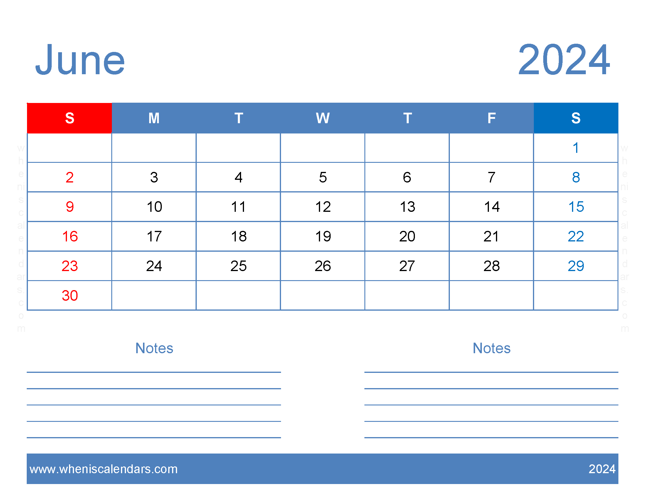 2024 June Blank Calendar Monthly Calendar