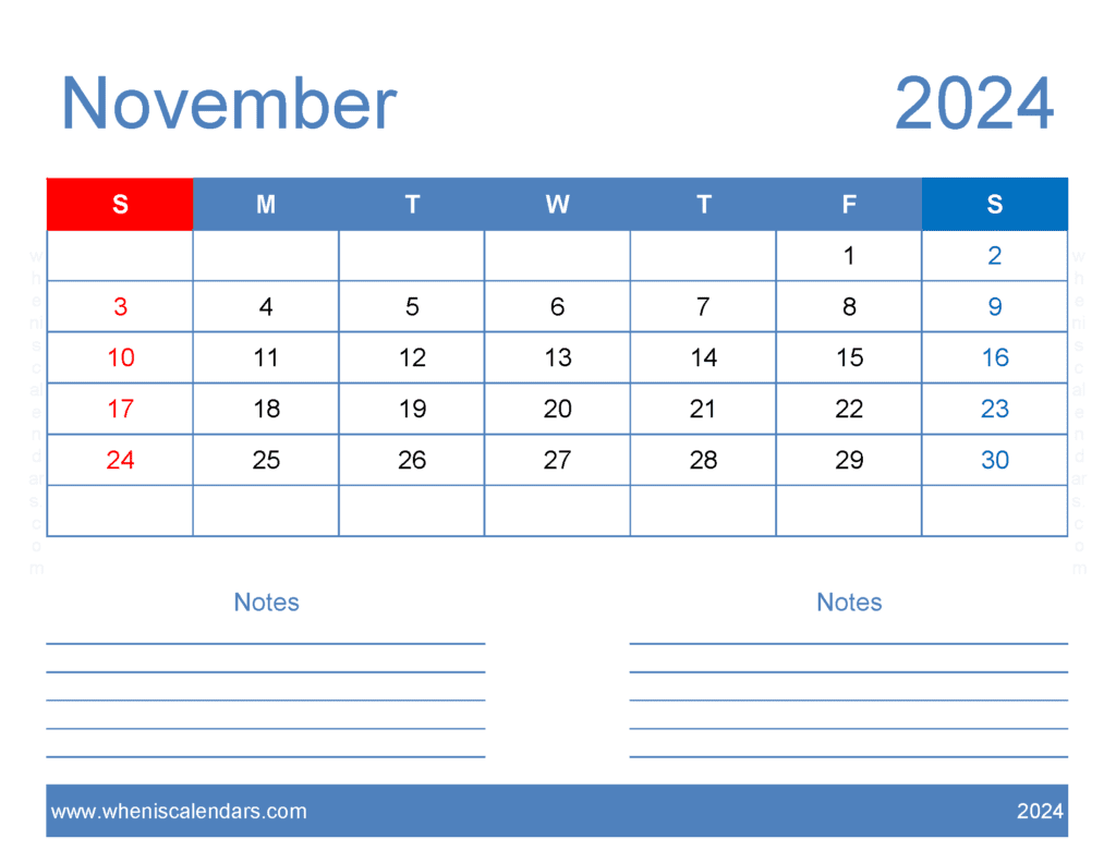 2024 November Blank Calendar Monthly Calendar