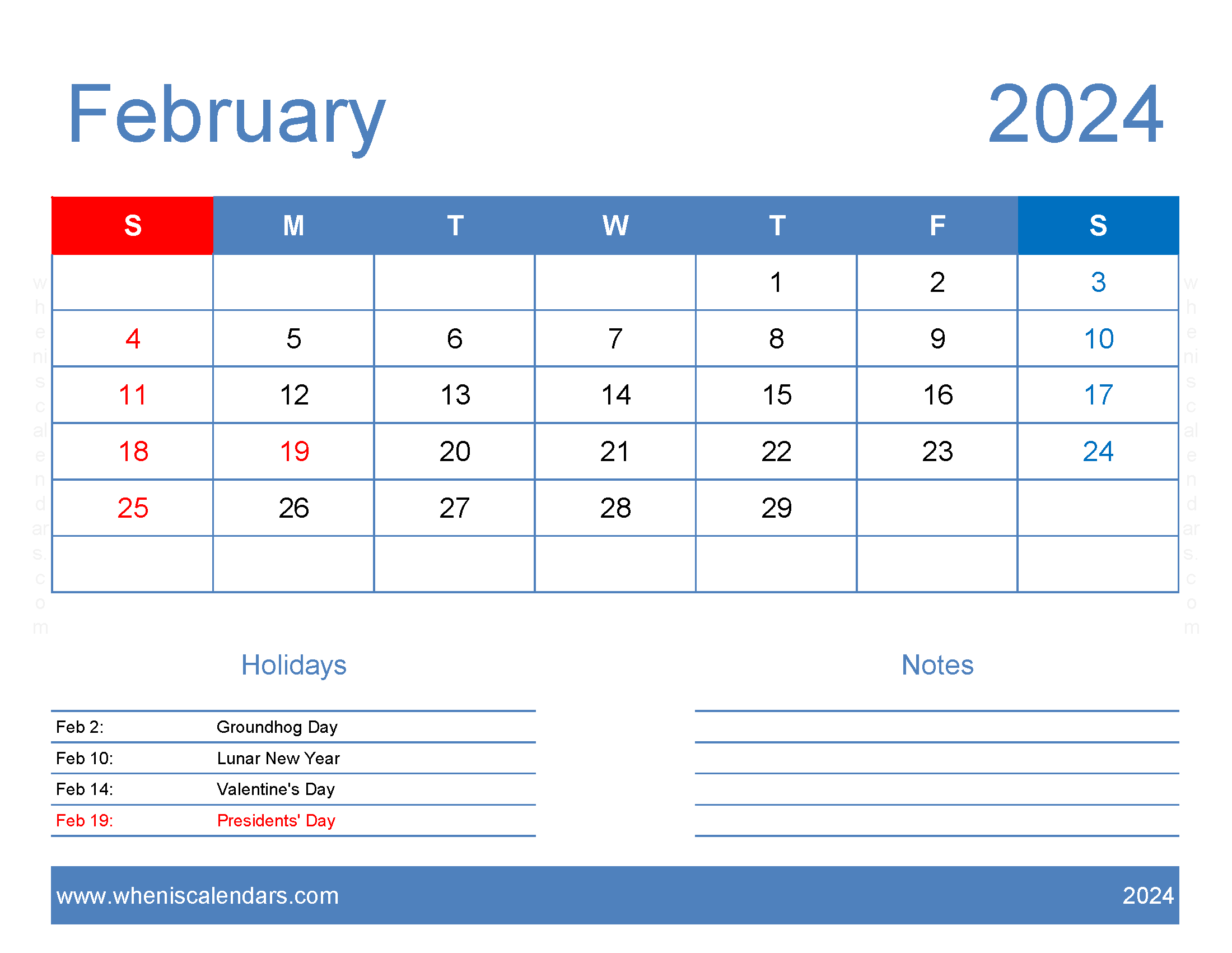 print a Calendar com February 2024 Monthly Calendar