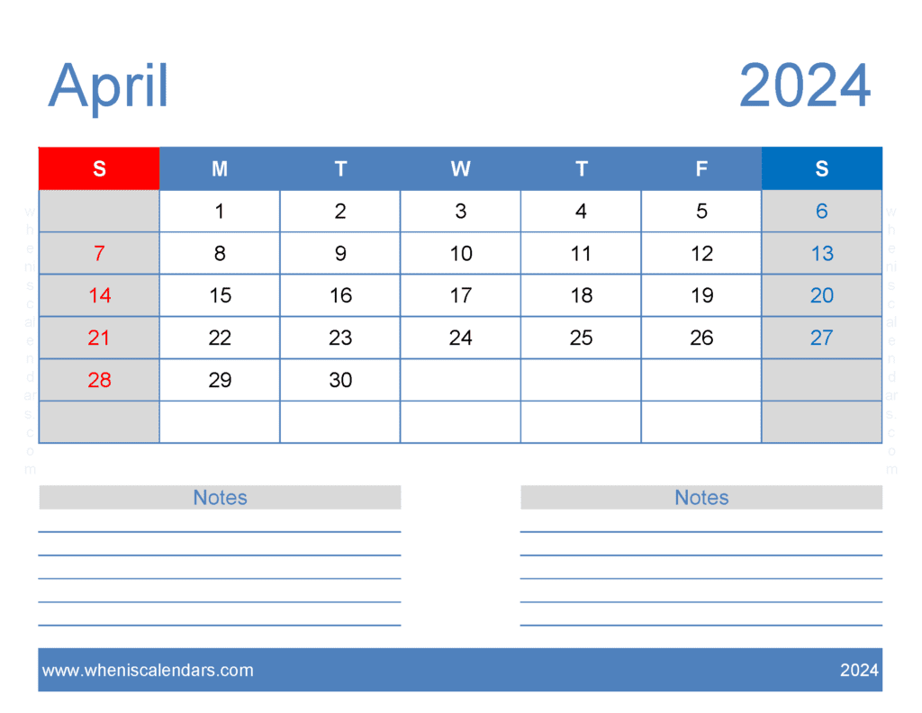 A4 April 2024 Calendar A44246