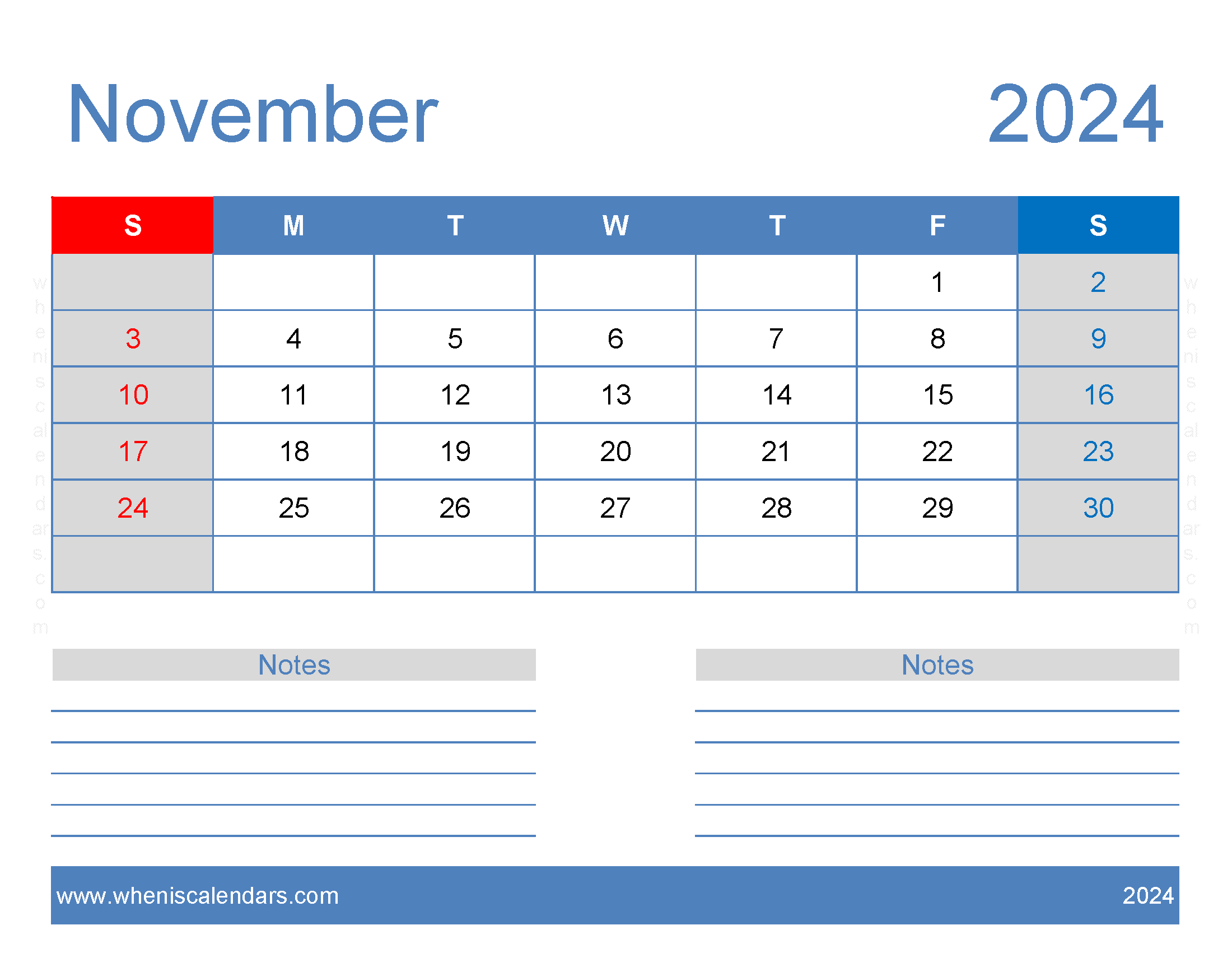A4 November 2024 Calendar Monthly Calendar