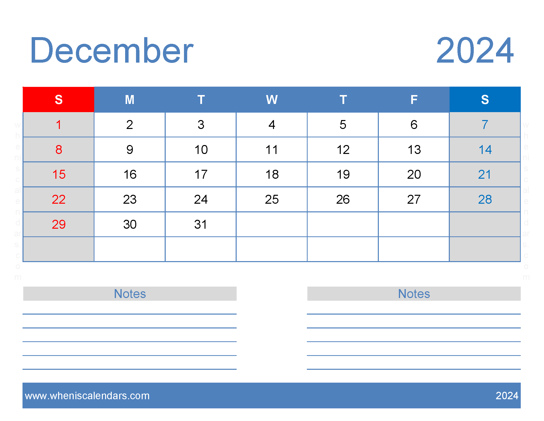 A4 December 2024 Calendar Monthly Calendar