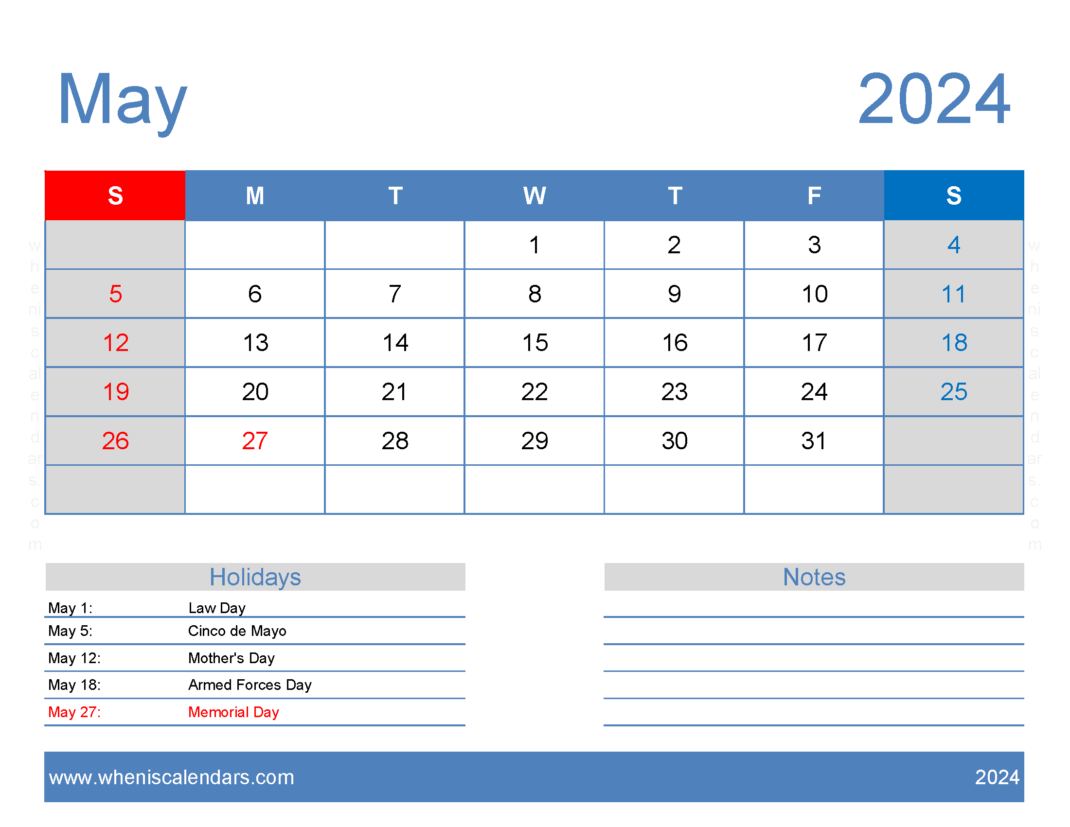 Free Calendar Printable May 2024 Monthly Calendar