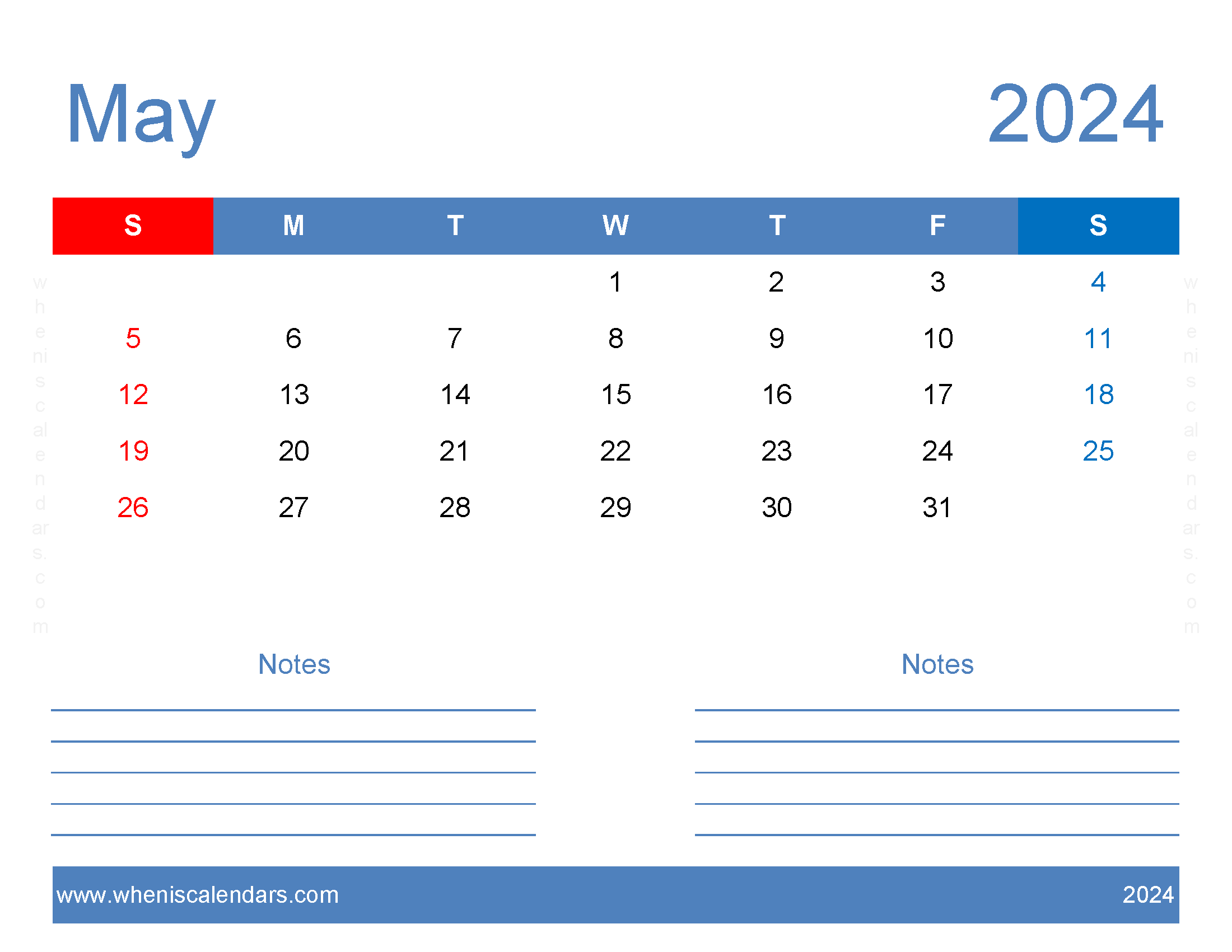 Printable 2024 May Monthly Calendar
