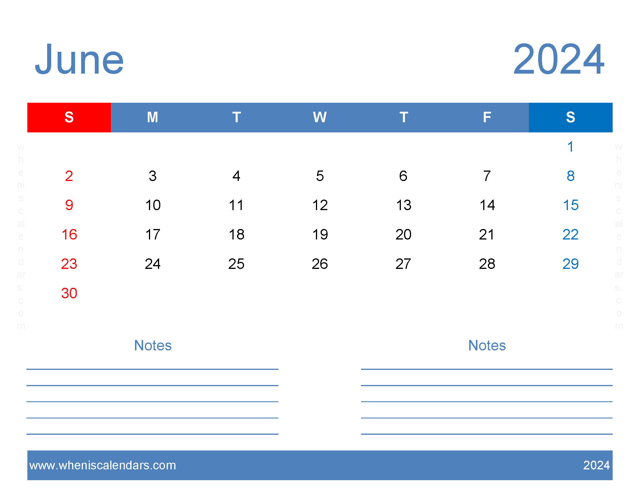 Printable 2024 June Monthly Calendar