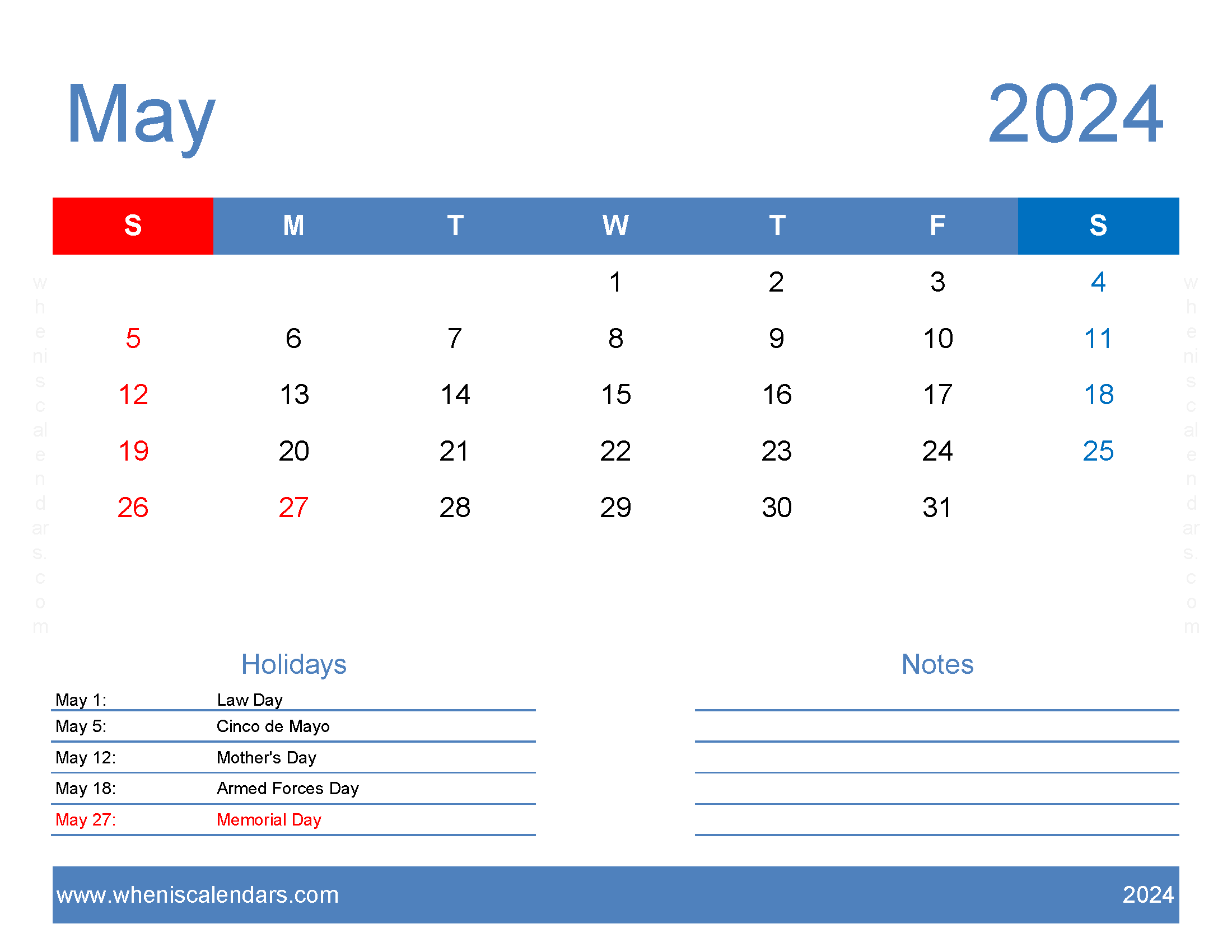 Calendar Template 2024 May Monthly Calendar