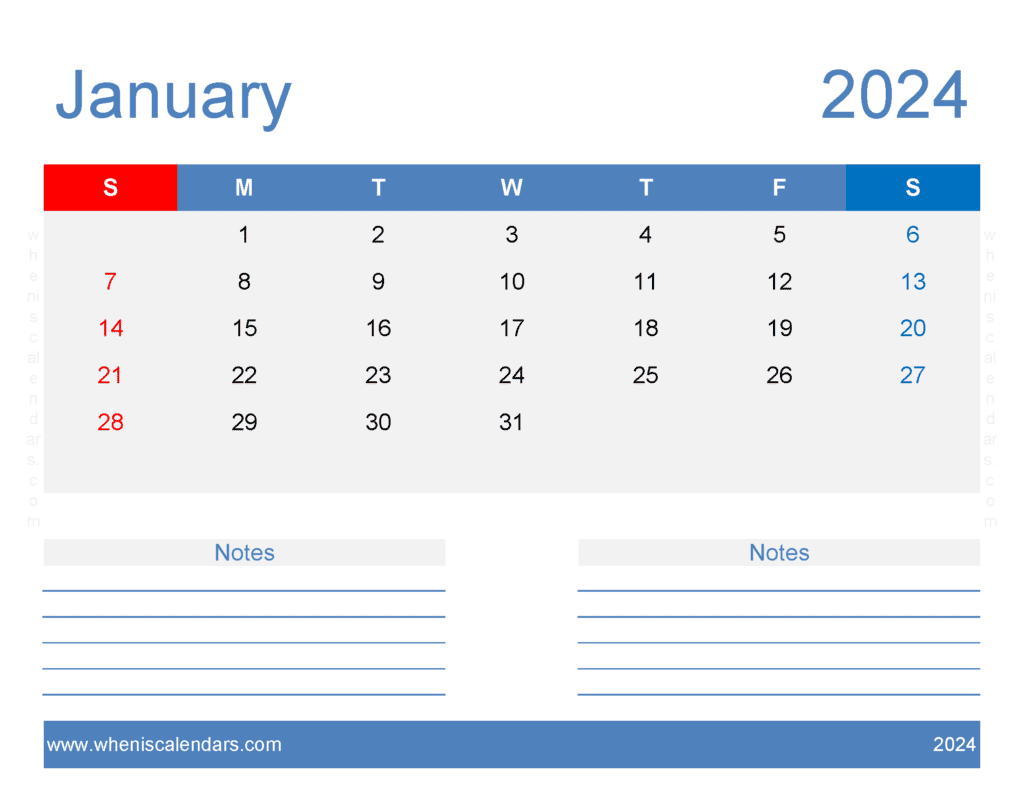 Printable Calendar January 2024 Free Monthly Calendar