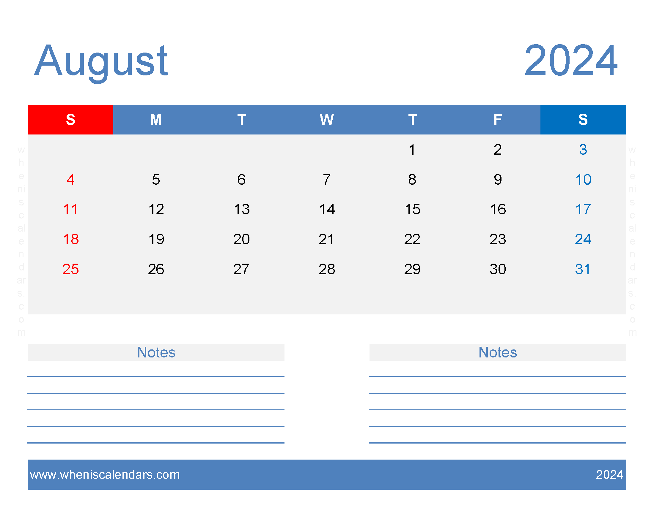 Printable Calendar August 2024 Free Monthly Calendar