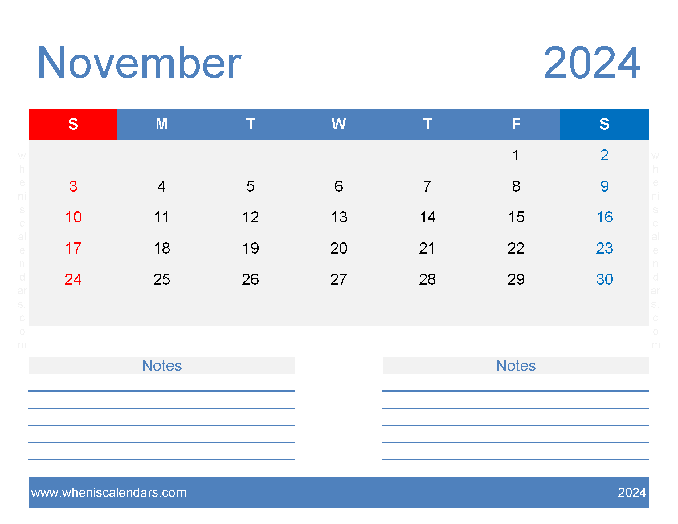 Printable Calendar November 2024 Free Monthly Calendar