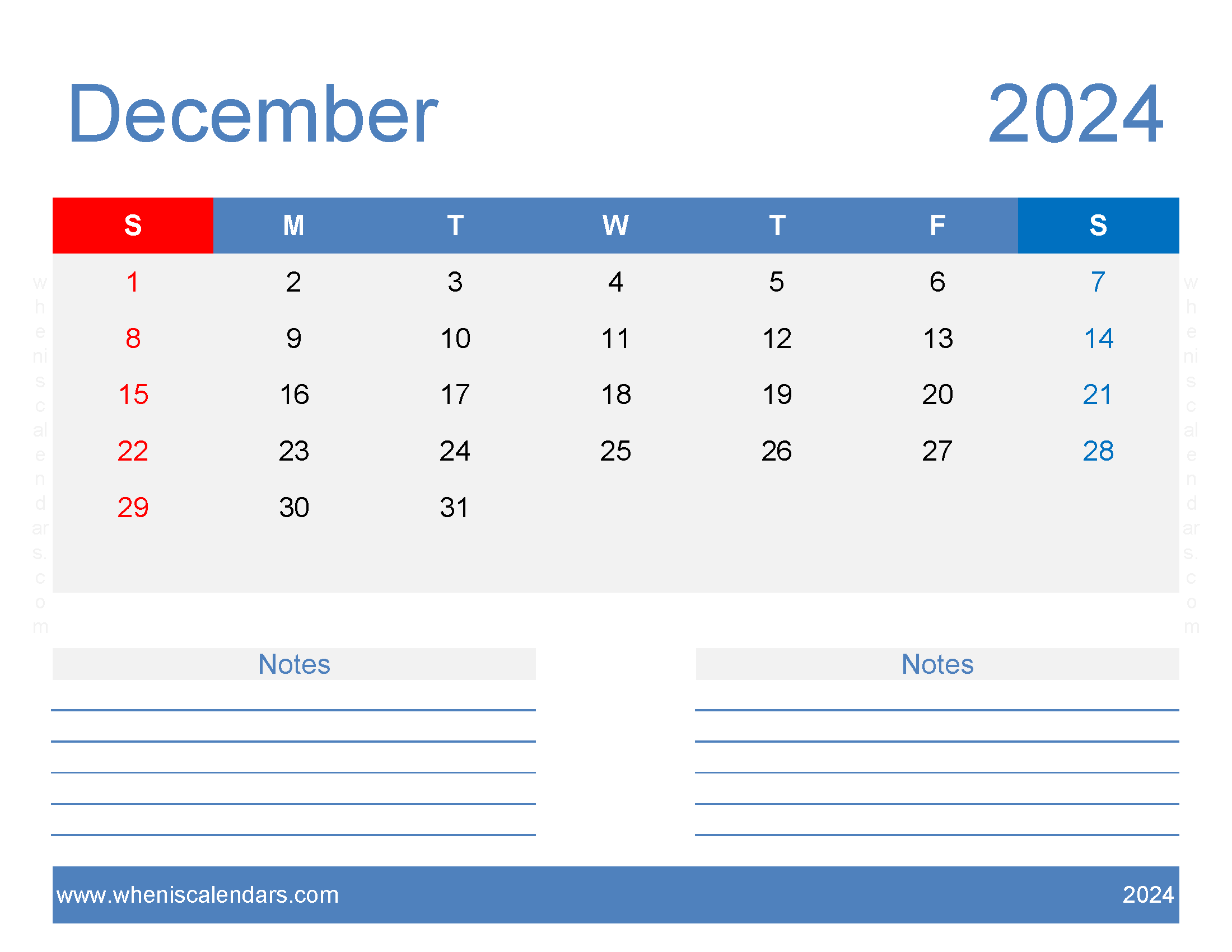 Printable Calendar December 2024 Free Monthly Calendar