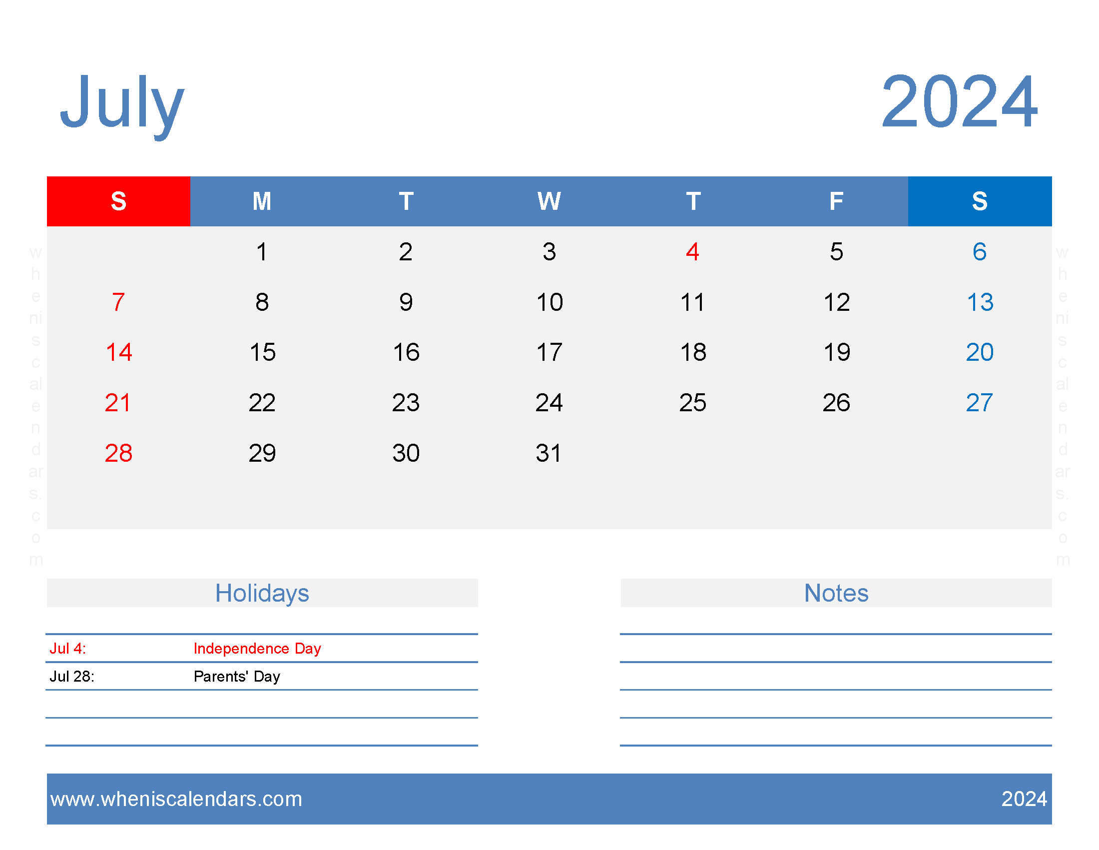 Blank July Calendar Template 2024 Monthly Calendar