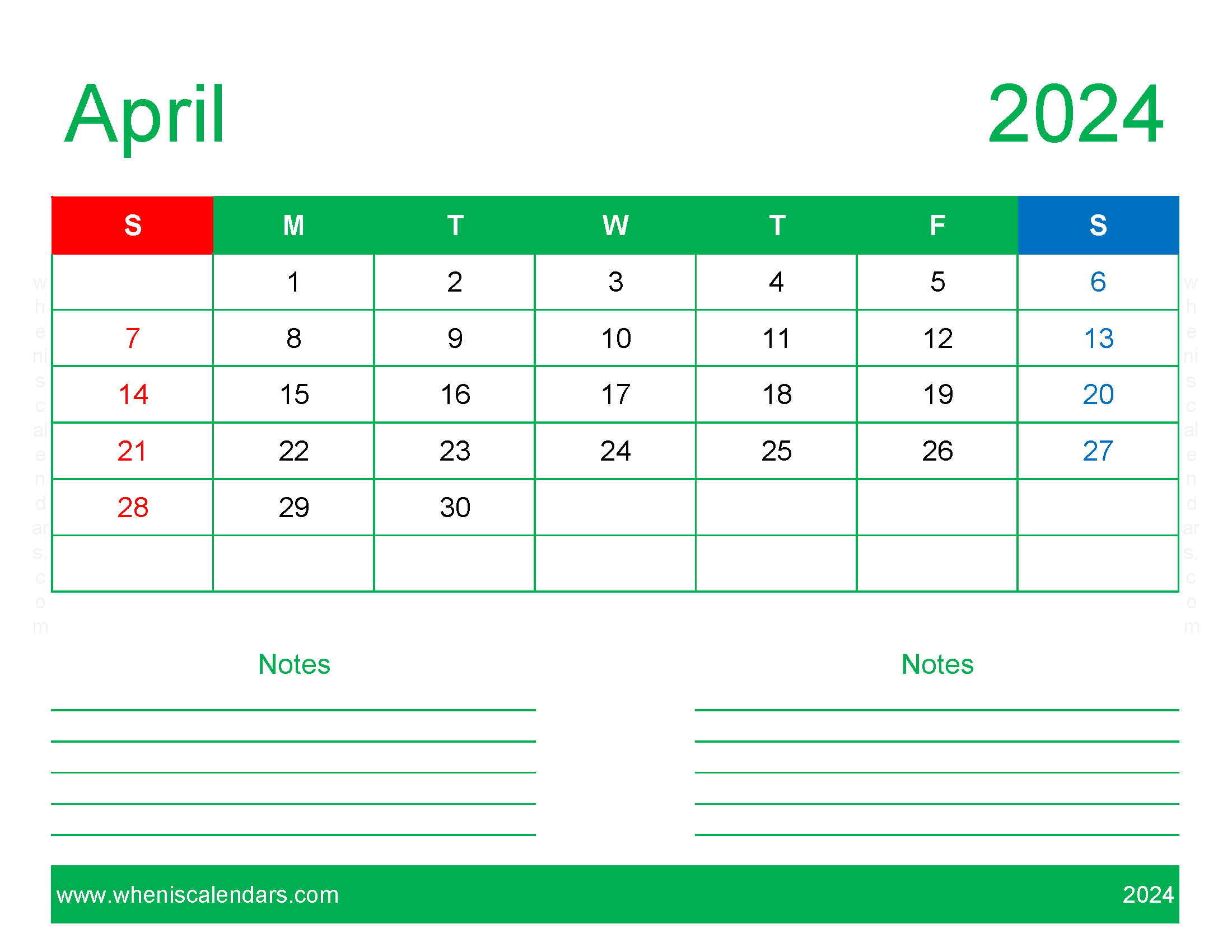 April 2024 Calendar Printable word Monthly Calendar