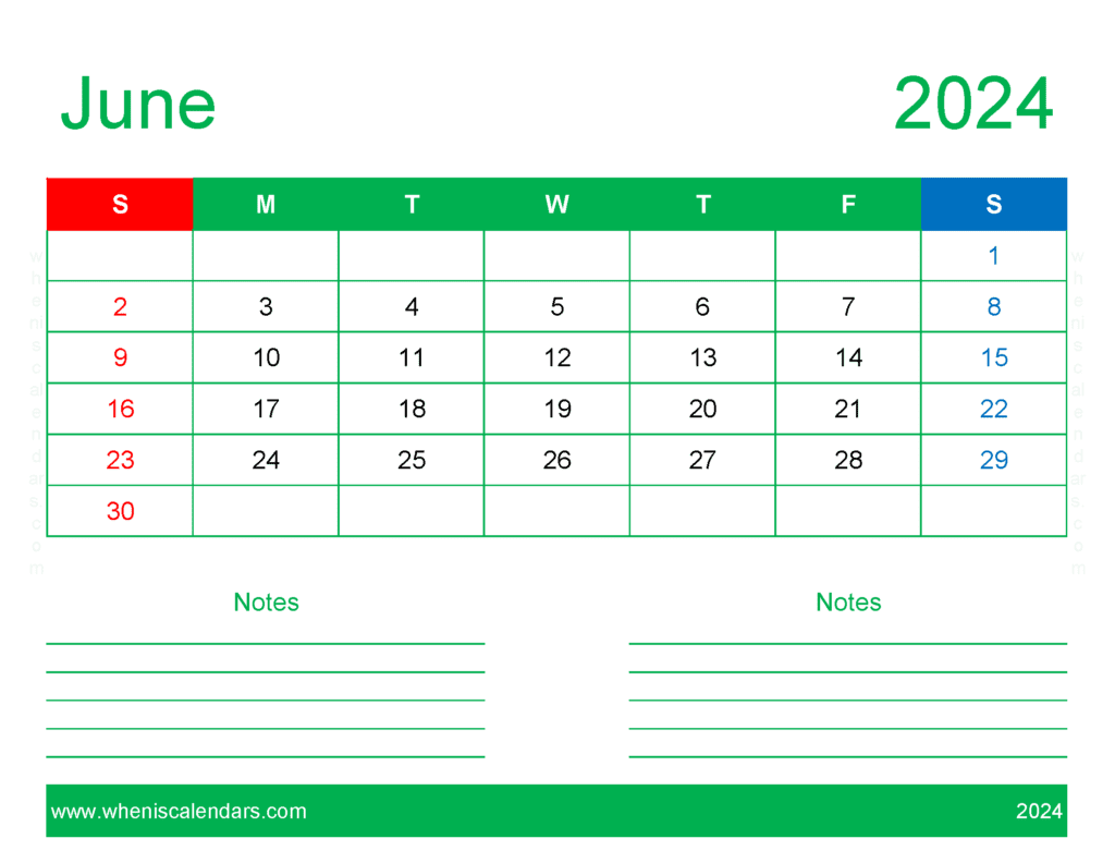 Download June 2024 Calendar Printable word Letter Horizontal J64249
