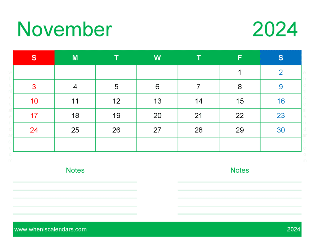 November 2024 Calendar Printable word Monthly Calendar