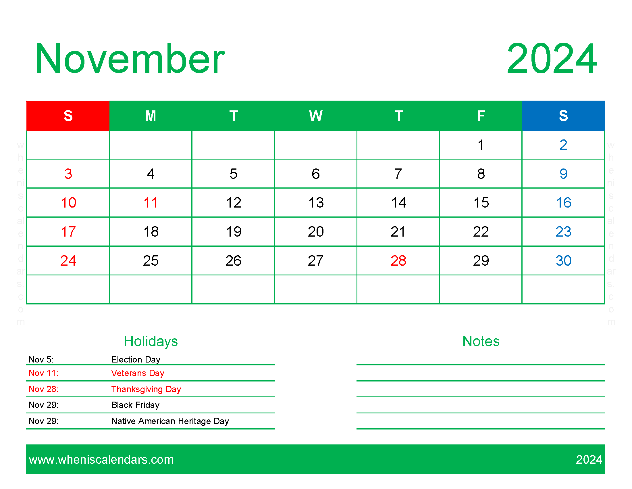 November 2024 Calendar to print Free Monthly Calendar