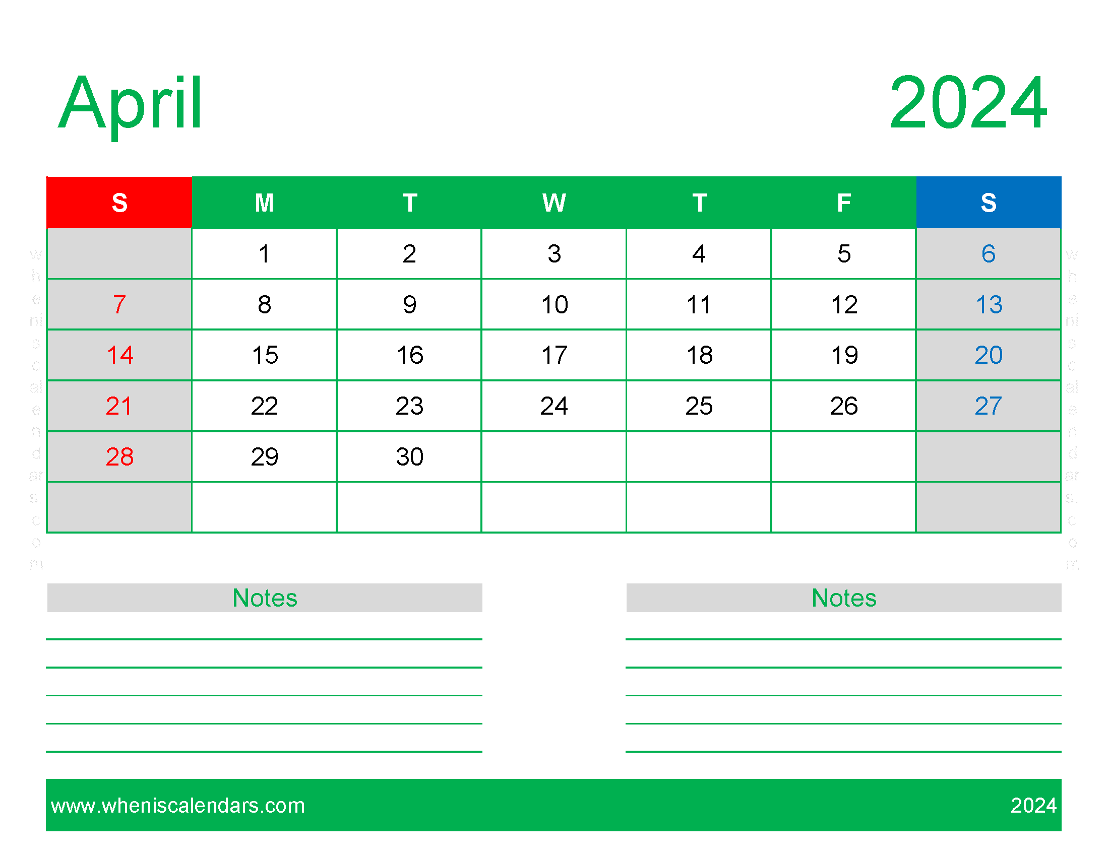 print Free Calendar April 2024 Monthly Calendar