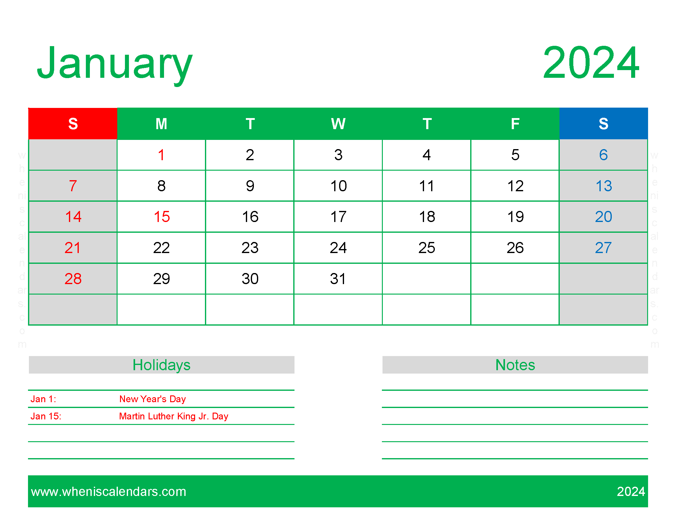 Blank Calendar pages January 2024 Monthly Calendar