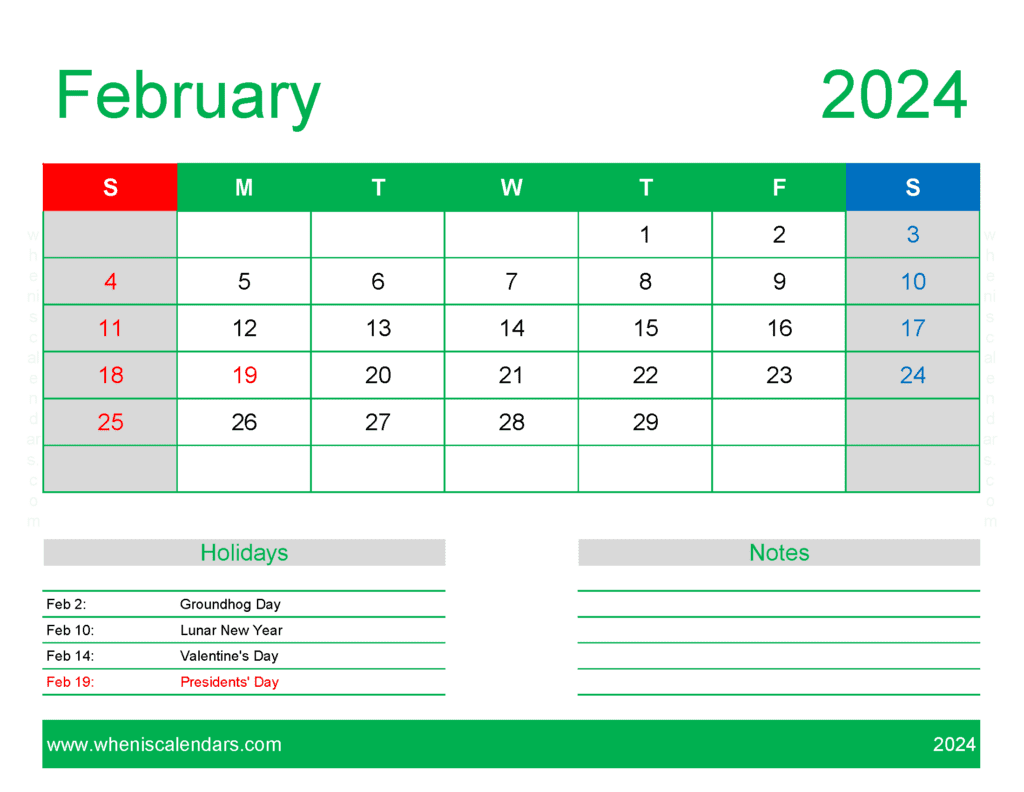 Blank Calendar pages February 2024 F24170
