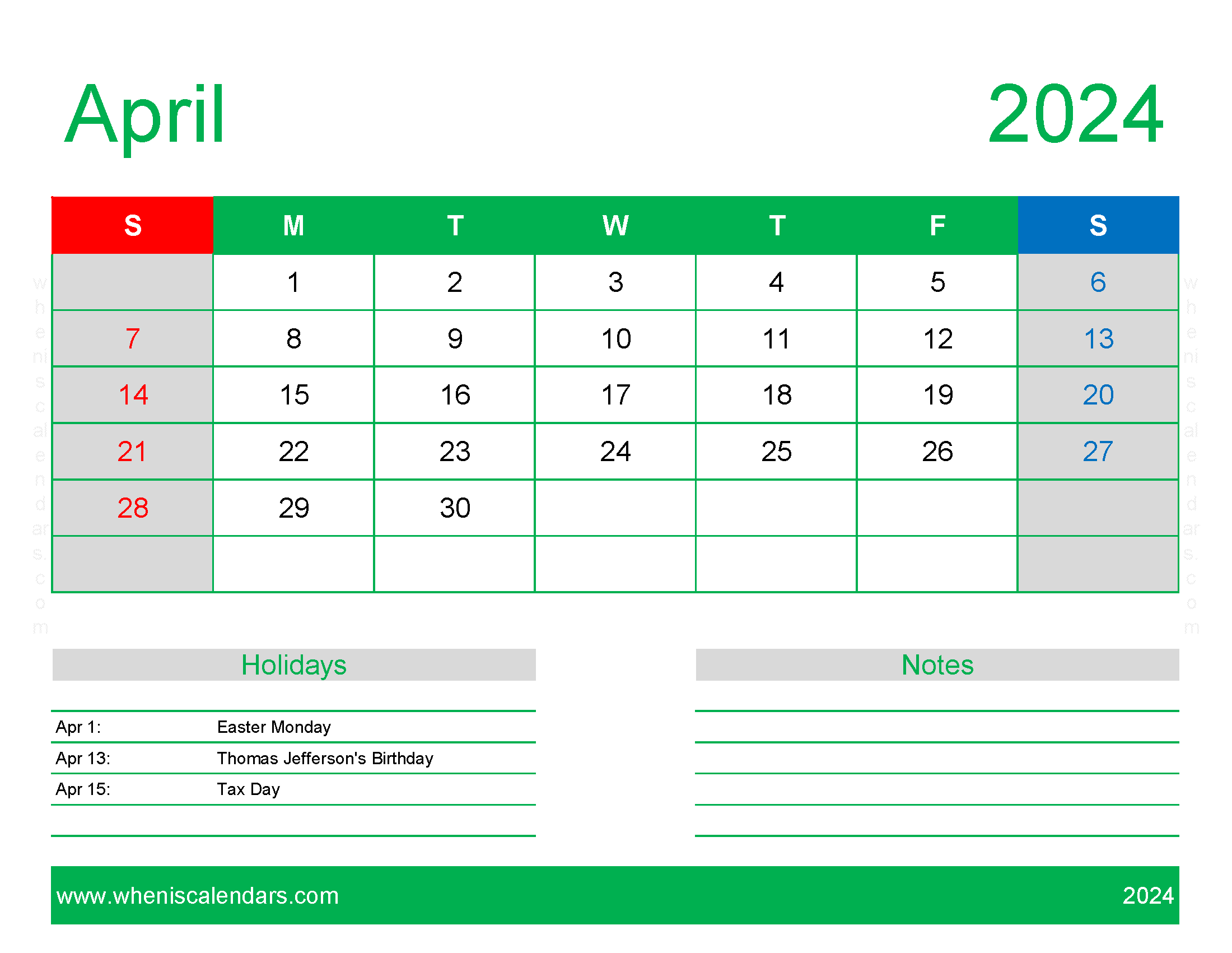 Blank Calendar pages April 2024 Monthly Calendar