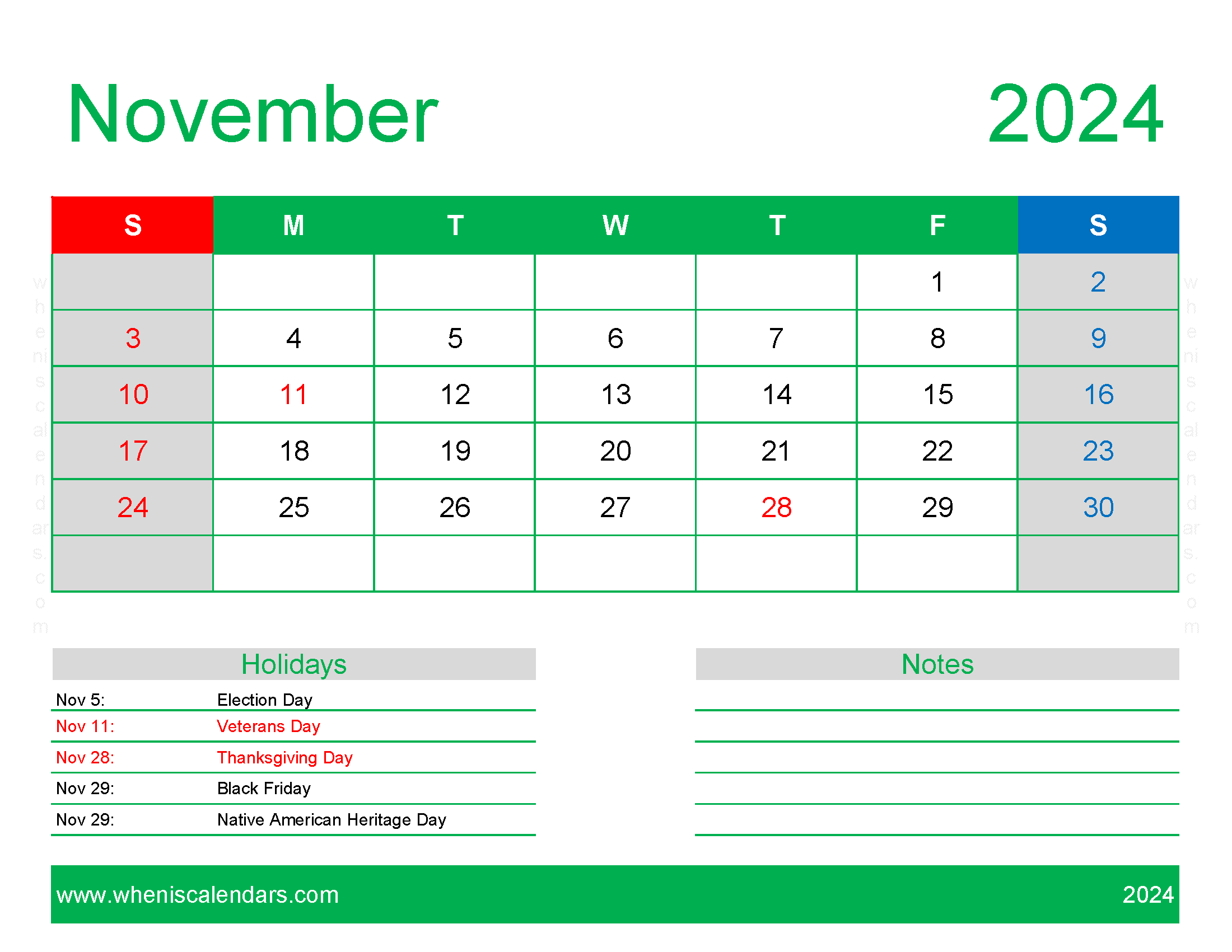Blank Calendar pages November 2024 Monthly Calendar