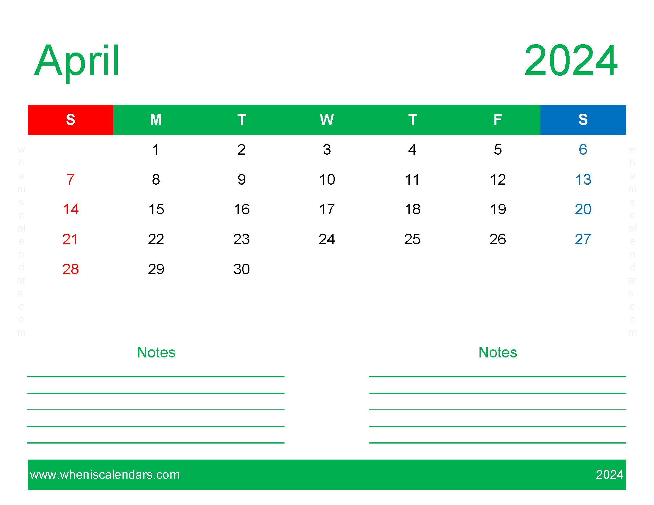 April empty Calendar 2024 Monthly Calendar