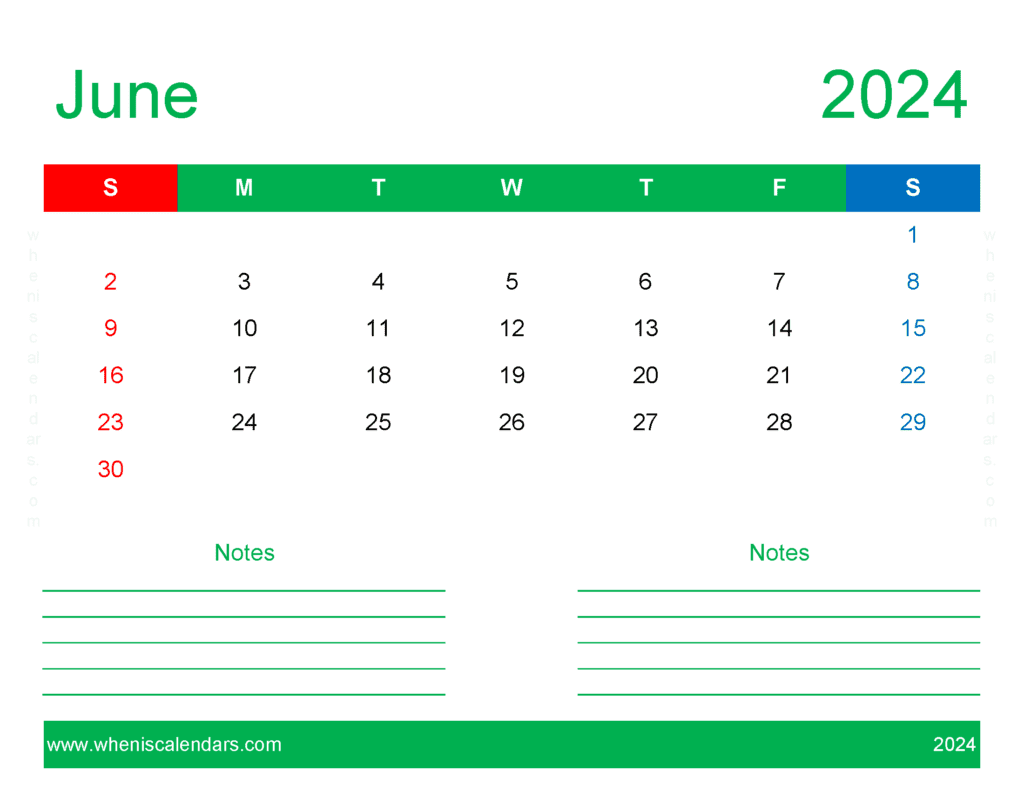 June empty Calendar 2024 J64251