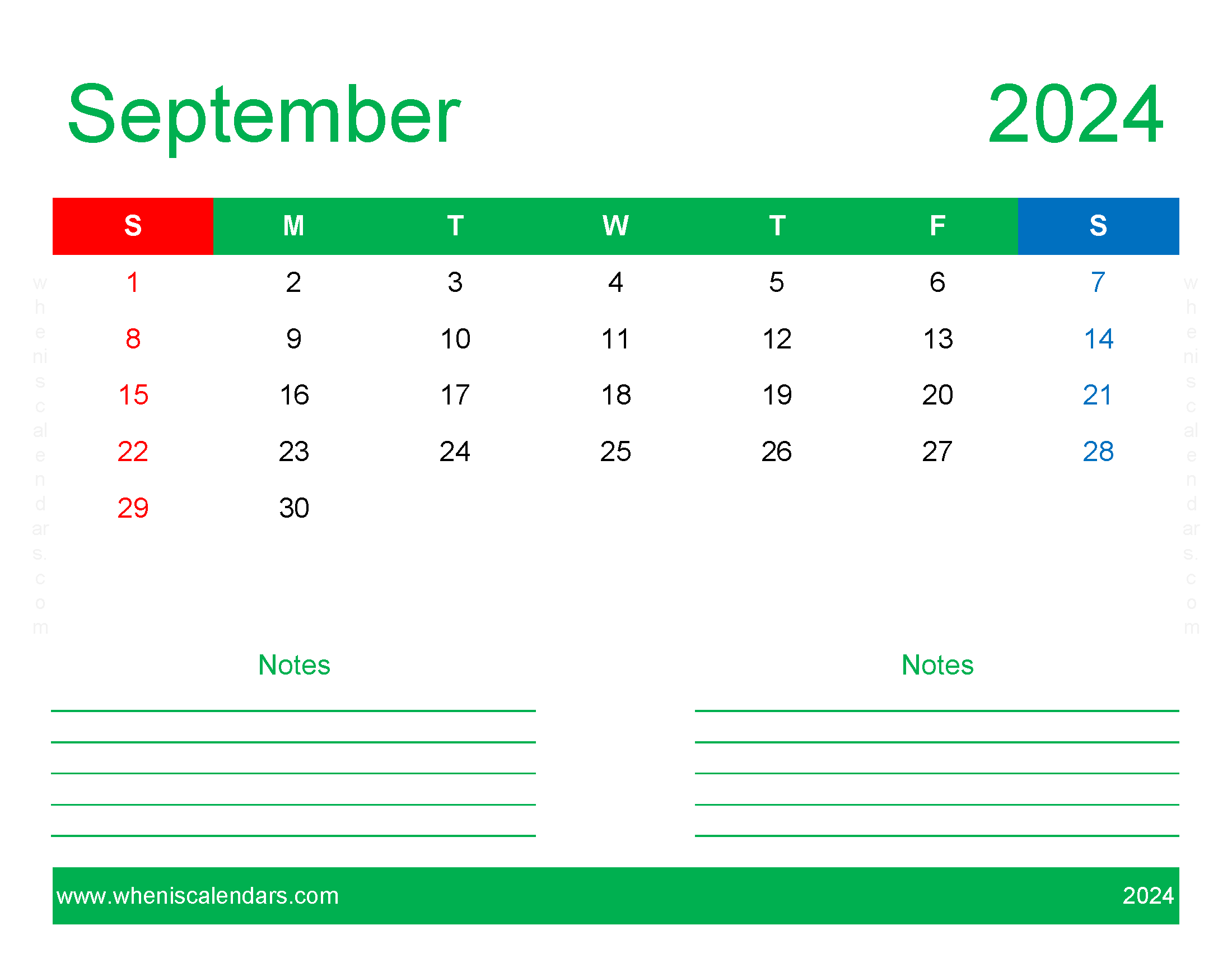 September empty Calendar 2024 Monthly Calendar