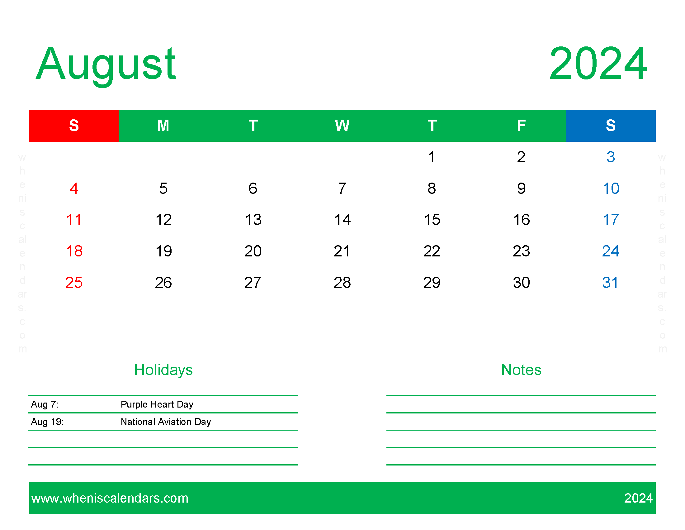Free Printable August 2024 Calendar pdf Monthly Calendar