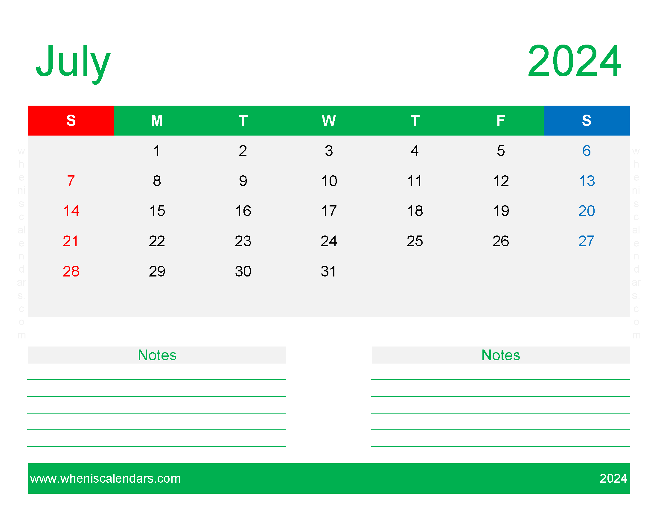 Free Printable Calendar July 2024 Monthly Calendar