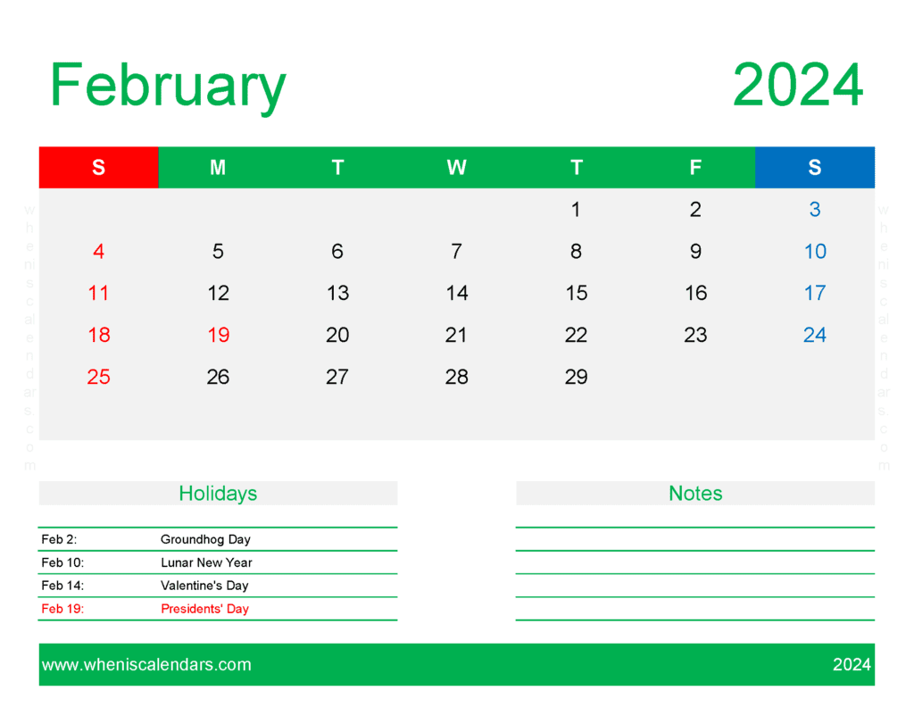 Free Printable Calendar Templates February 2024 Monthly Calendar