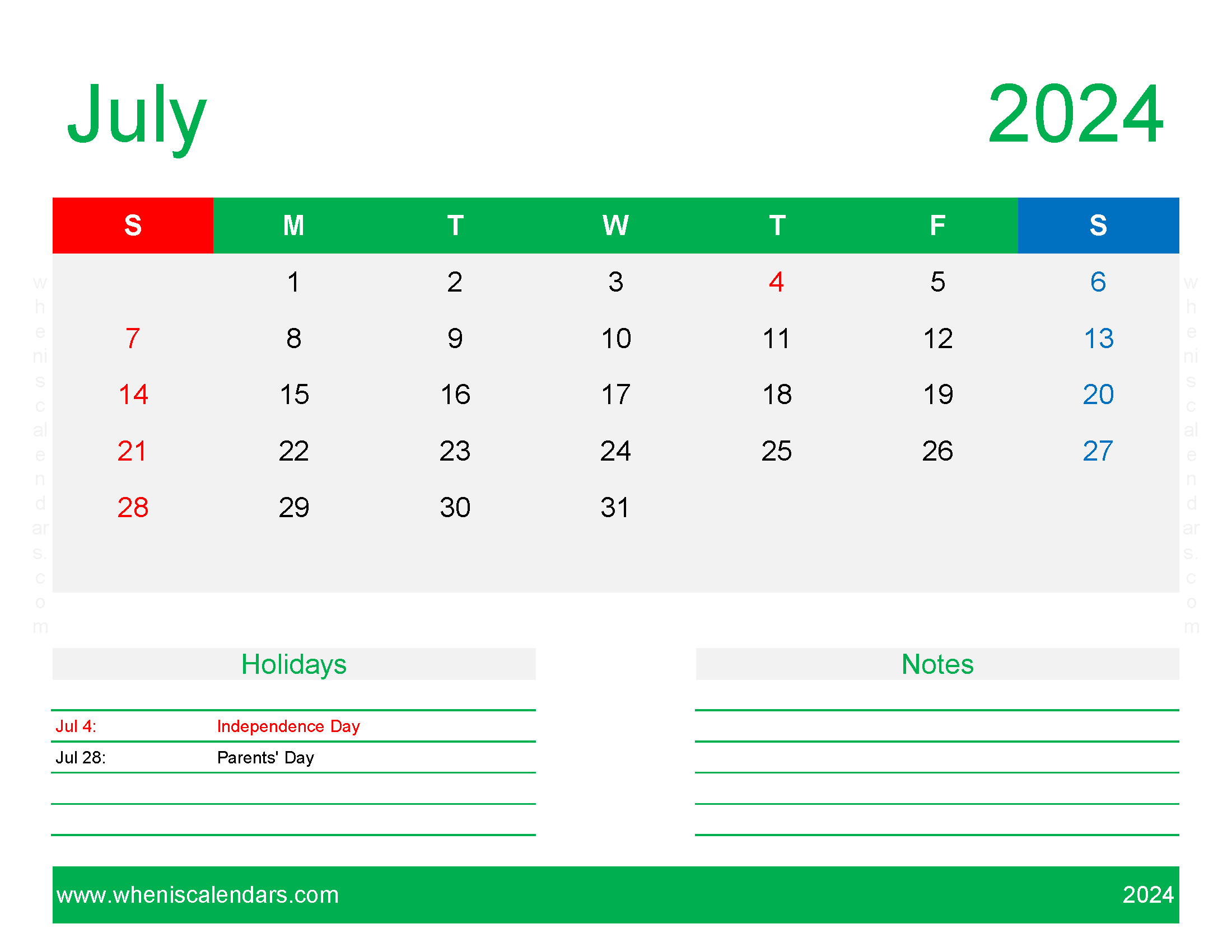 Free Printable Calendar Templates July 2024 Monthly Calendar