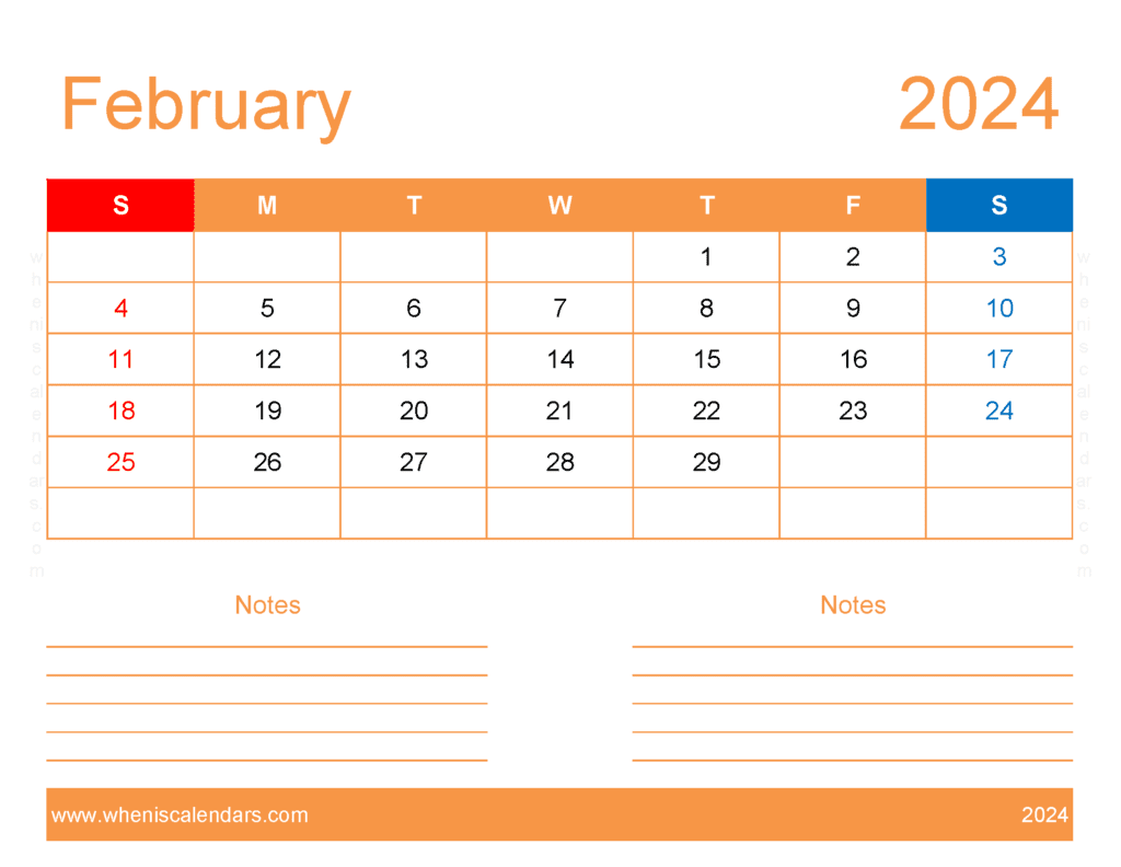 Blank February 2024 Calendar to print Monthly Calendar