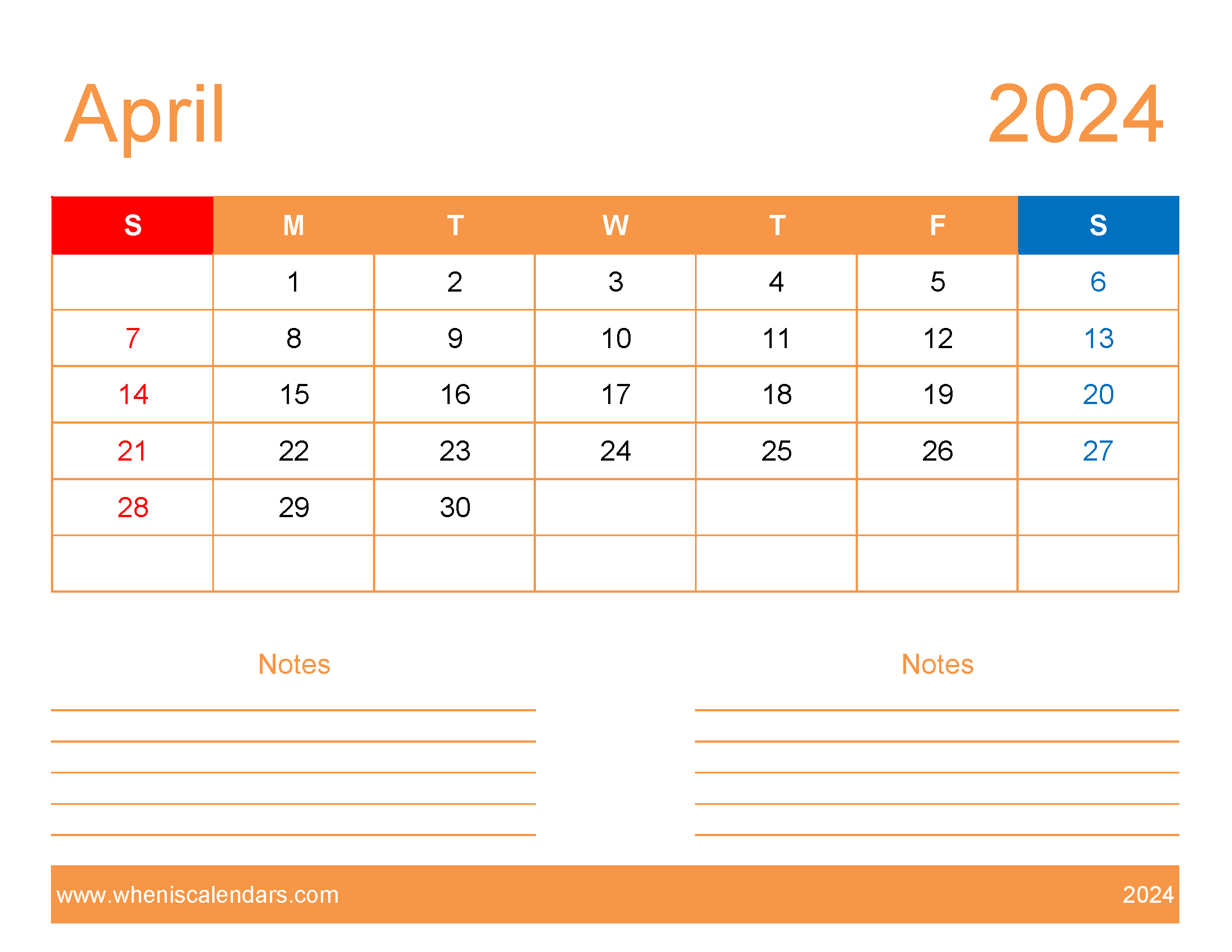 Blank April 2024 Calendar to print Monthly Calendar