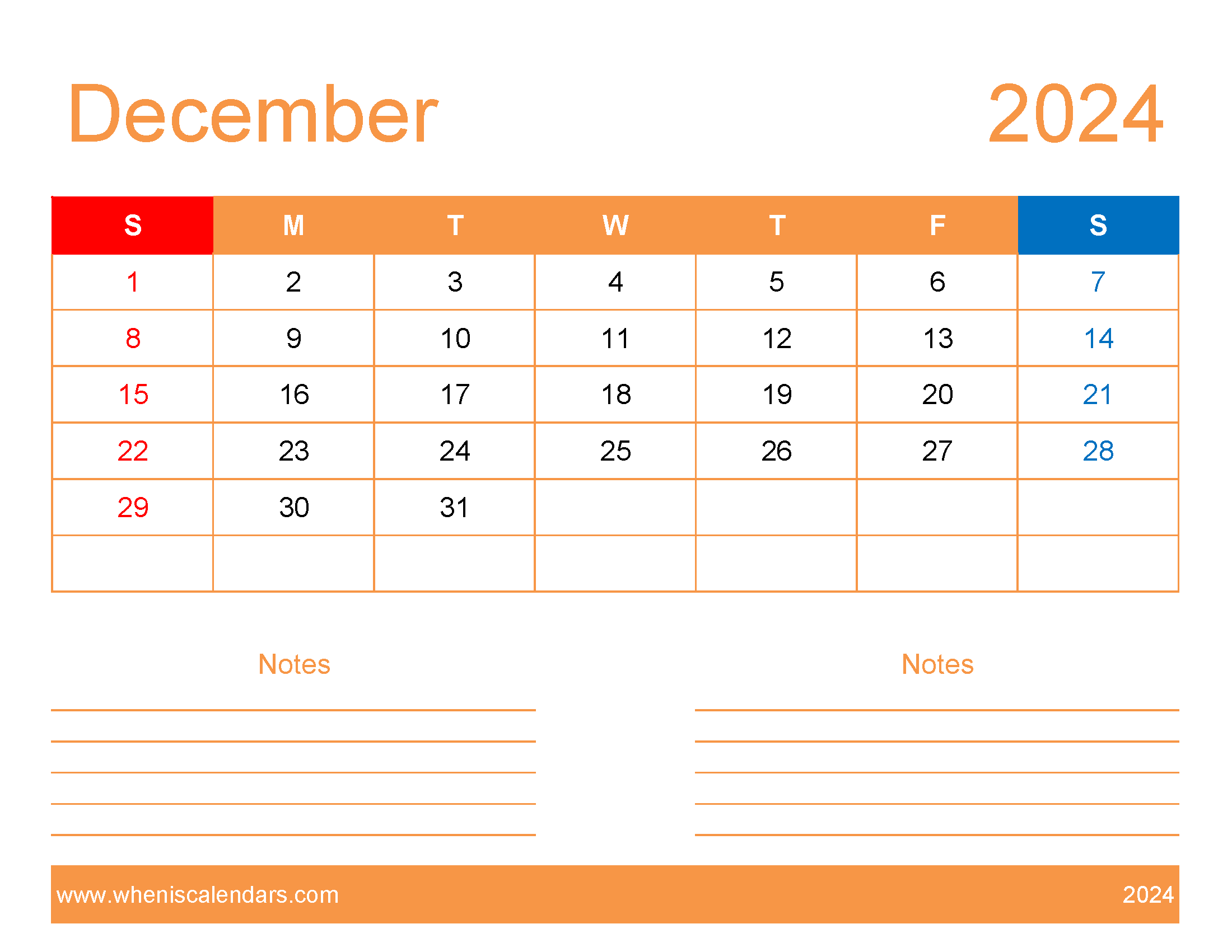 Blank December 2024 Calendar to print Monthly Calendar